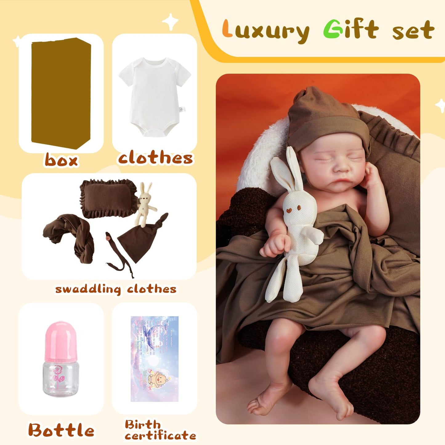 YaLuoQian Reborn Baby Dolls 17.3 inch Silicone Reborn Baby Dolls Full Body Lifelike Newborn Dolls