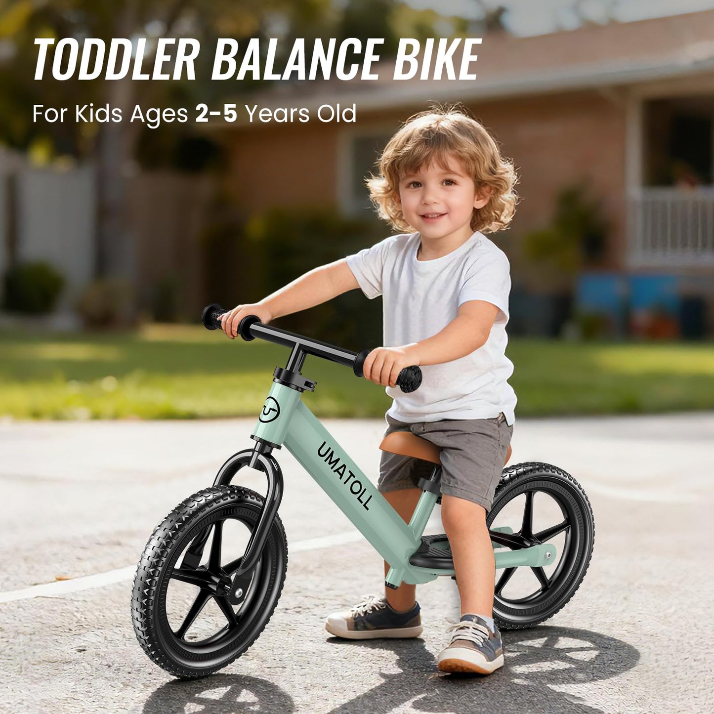 Umatoll Toddler Balance Bike for 2-5 Year Old, Adjustable Kids Toy Bicycle, Gift for Ages 2-3 Girls Boys (Green)