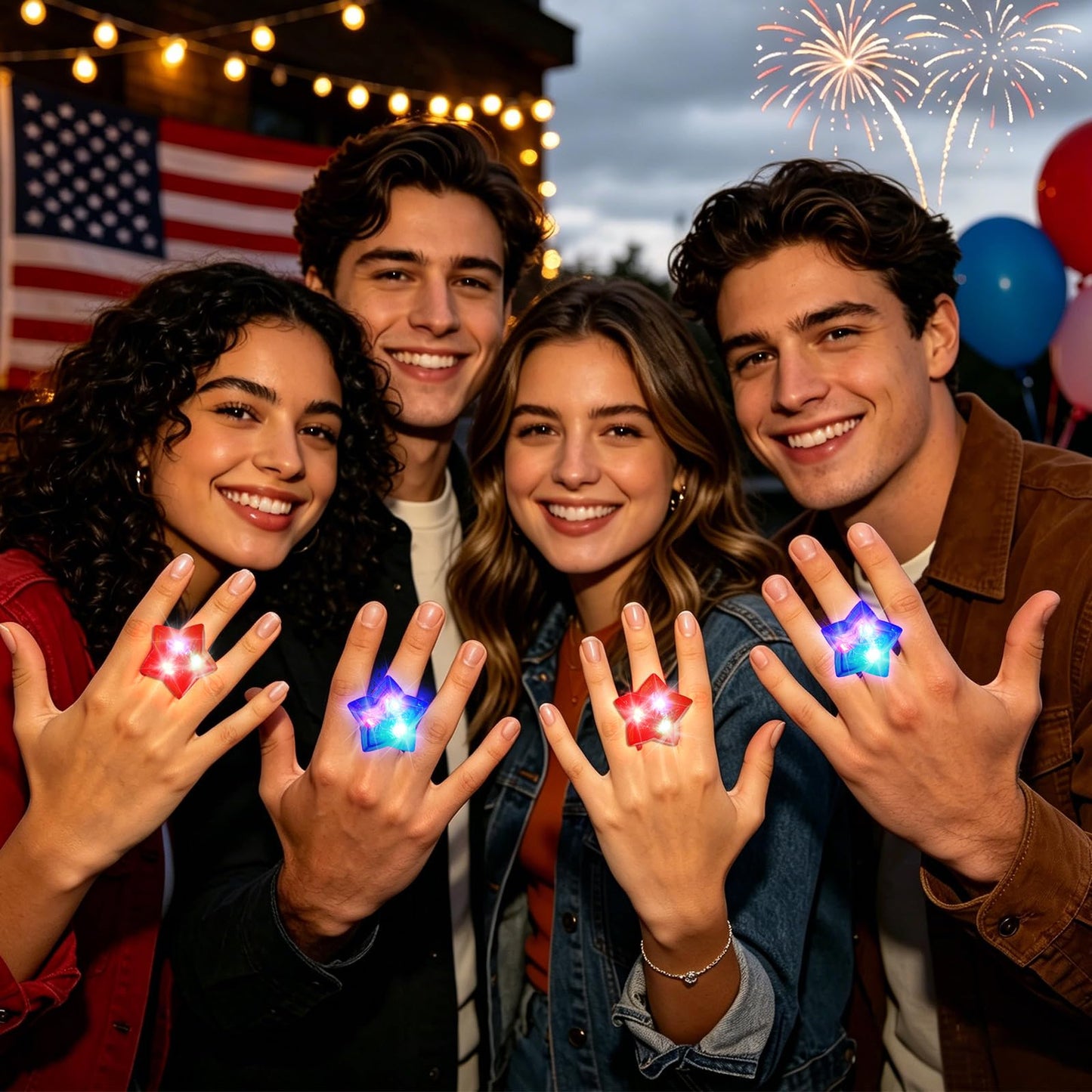 NORWANG 12 Pack Patriotic Light Up Rings, 4th of July Party Favors Red White Blue Glowing Star Accessories Finger Lights for Adults Memorial Day Independence Day Decoration Gifts Toy