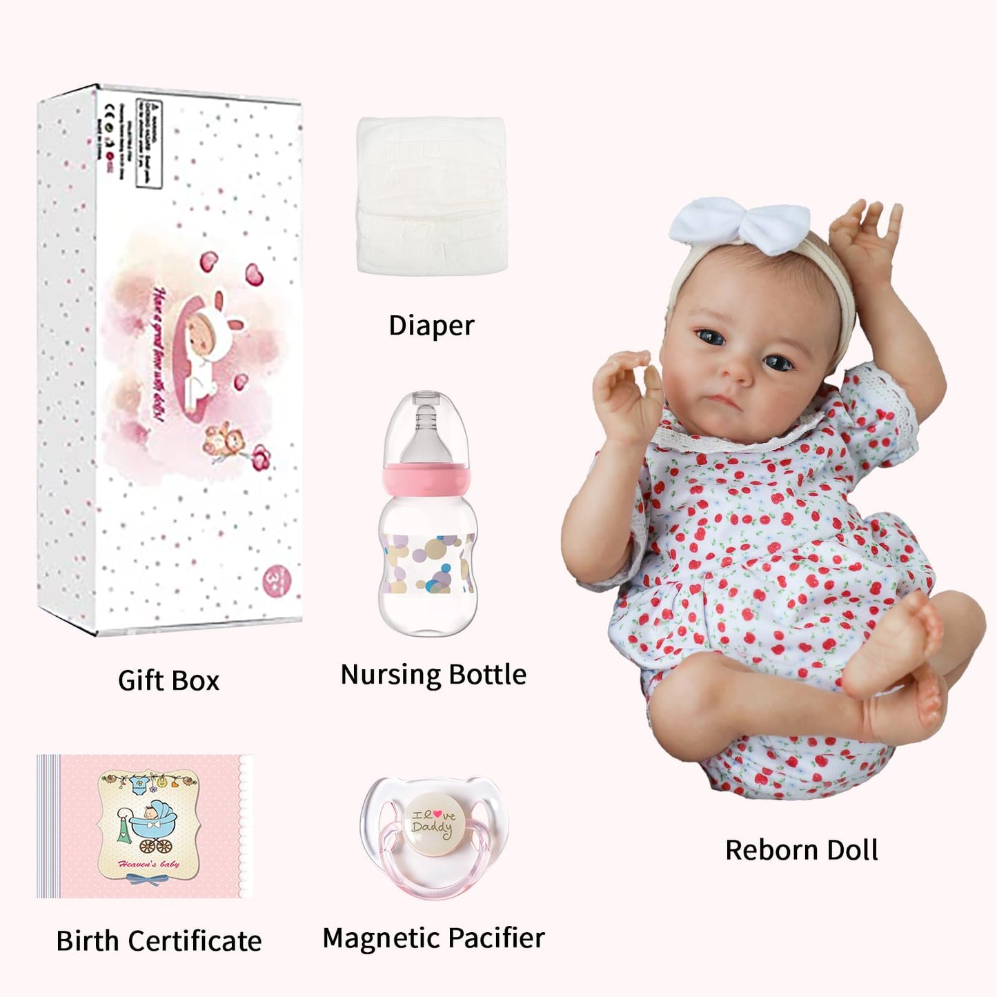 Realistic Newborn Real Life Baby Boy Girl Dolls Lifelike Soft Vinyl and Cloth Body with Feeding Kit Gift Box for Kids Age 3+