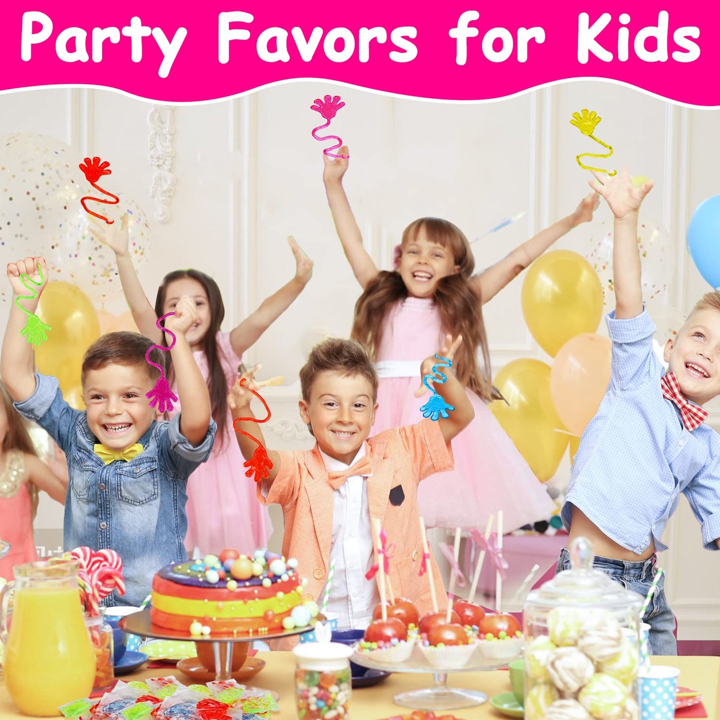 100PCS Sticky Hands Birthday Party Favors for Kids 4-8 8-12 Summer Goodie Bag Stuffers Classroom Treasure Box Toys Carnival Prizes Bulk Mini Treat Trinket Pinata Fillers End of Year Students Gifts