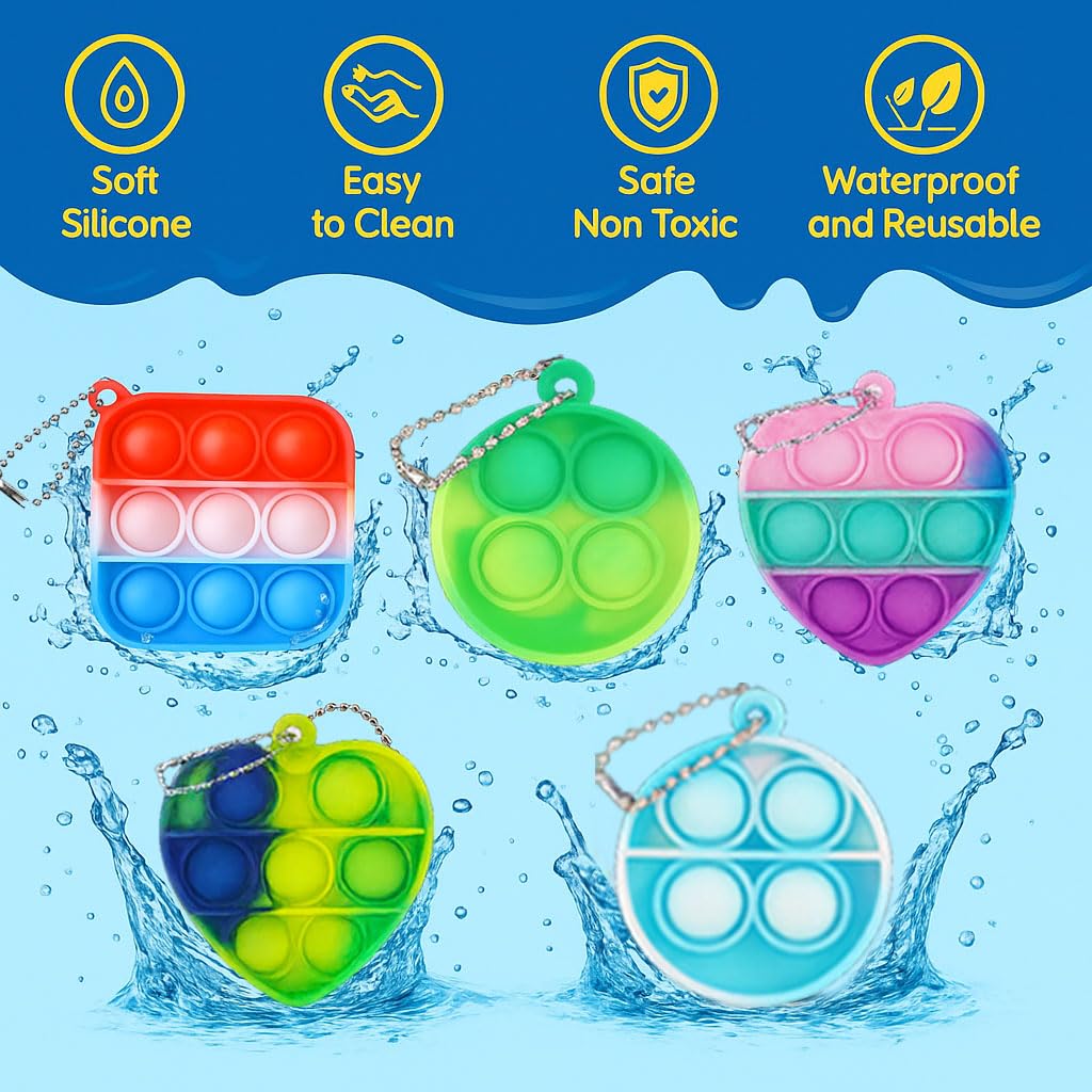 60 Pack Mini Pop Keychain Fidget Toys — Mixed Sensory Stress Relief Toy Bulk for Kids & Adults | Party Favors, Goodie Bag Stuffers, Classroom Prizes, Birthday