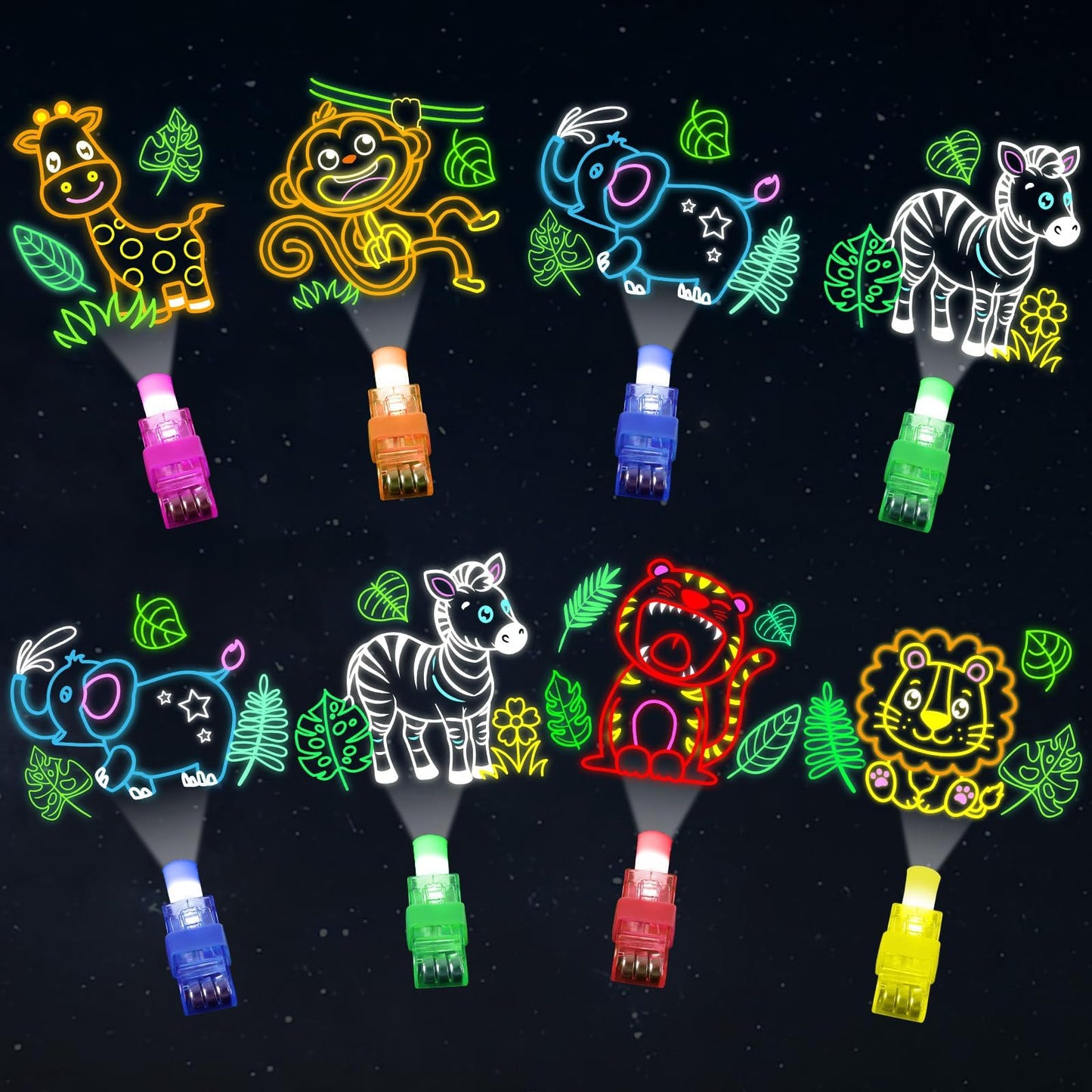 Oitnlaughter 36Pcs Safari Animal LED Finger Lights for Kids Jungle Animal Party Favors Glow in the Dark Light Up Finger Light Bulk for Birthday Party Goodie Bag Stuffer Birthday Gifts Prize