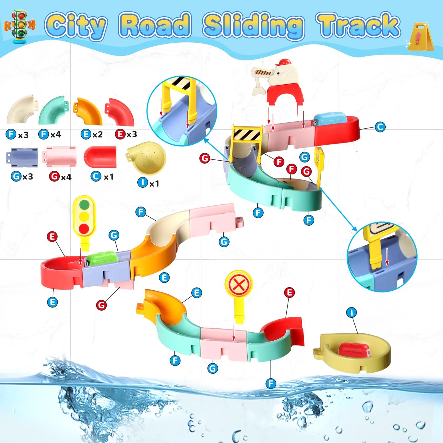 Kids Bath Toys for Kids Ages 4-8 3-5 with Magnetic Car Bath Toys Mold Free & DIY Slides Tracks Bathtub Shower Toys Birthday Gifts for Toddlers 2-4 5 6 7 8 Year Old Boys Girls (38 PCS)