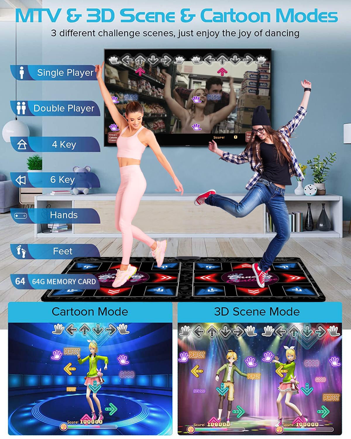 WuZhuangYuan HDMI Musical Electronic Dance mat with a Camera,Including 1000 Games,81 Music Videos,a 64G Large Memory Card,650 Songs, for Single/Double Users, a Luxurious Gift for Girls and Boys