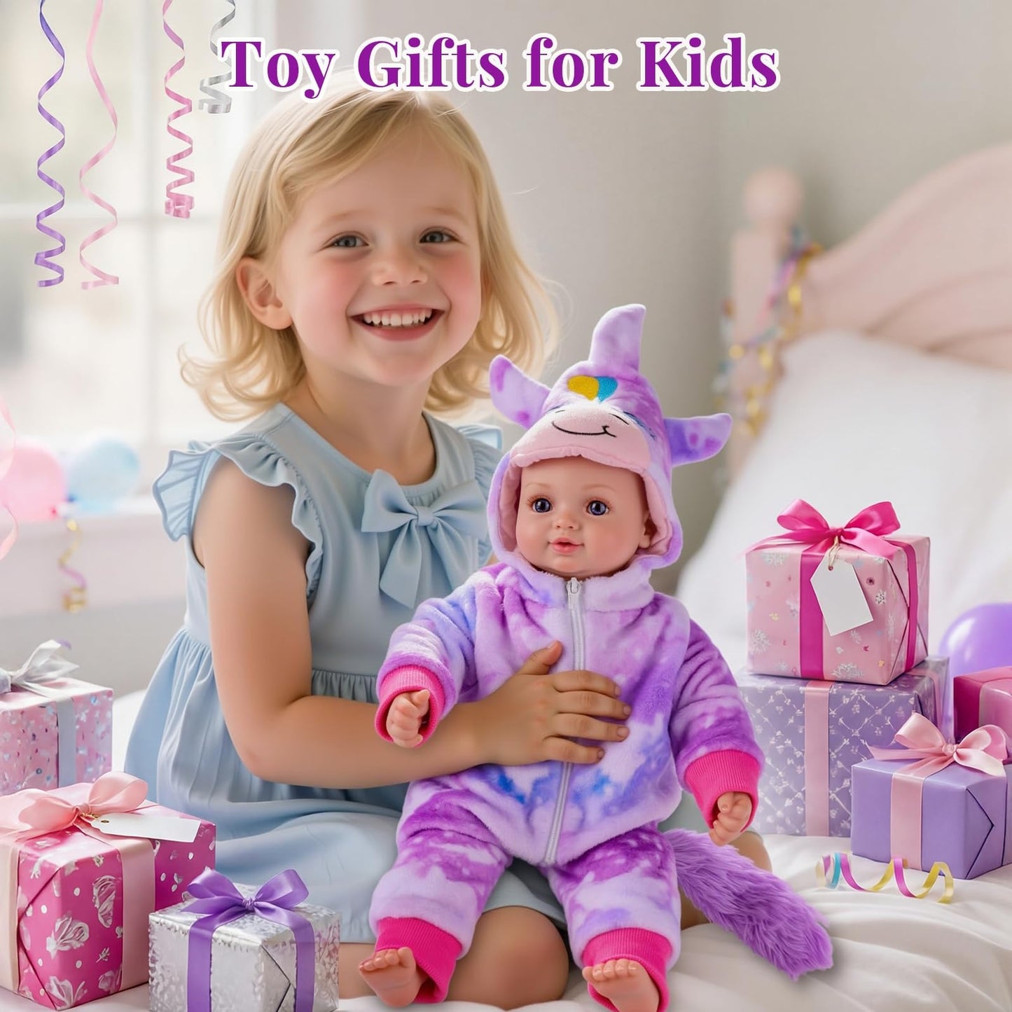 BABESIDE Baby Doll Girl - 15-Inch Realistic Baby Doll with Blue Eyes, Soft Body in Unicorn Outfit Life Like Baby Dolls that Look Real for 4 5 6 7 8 9 Years Girl, Birthday Gift and Pretend Play