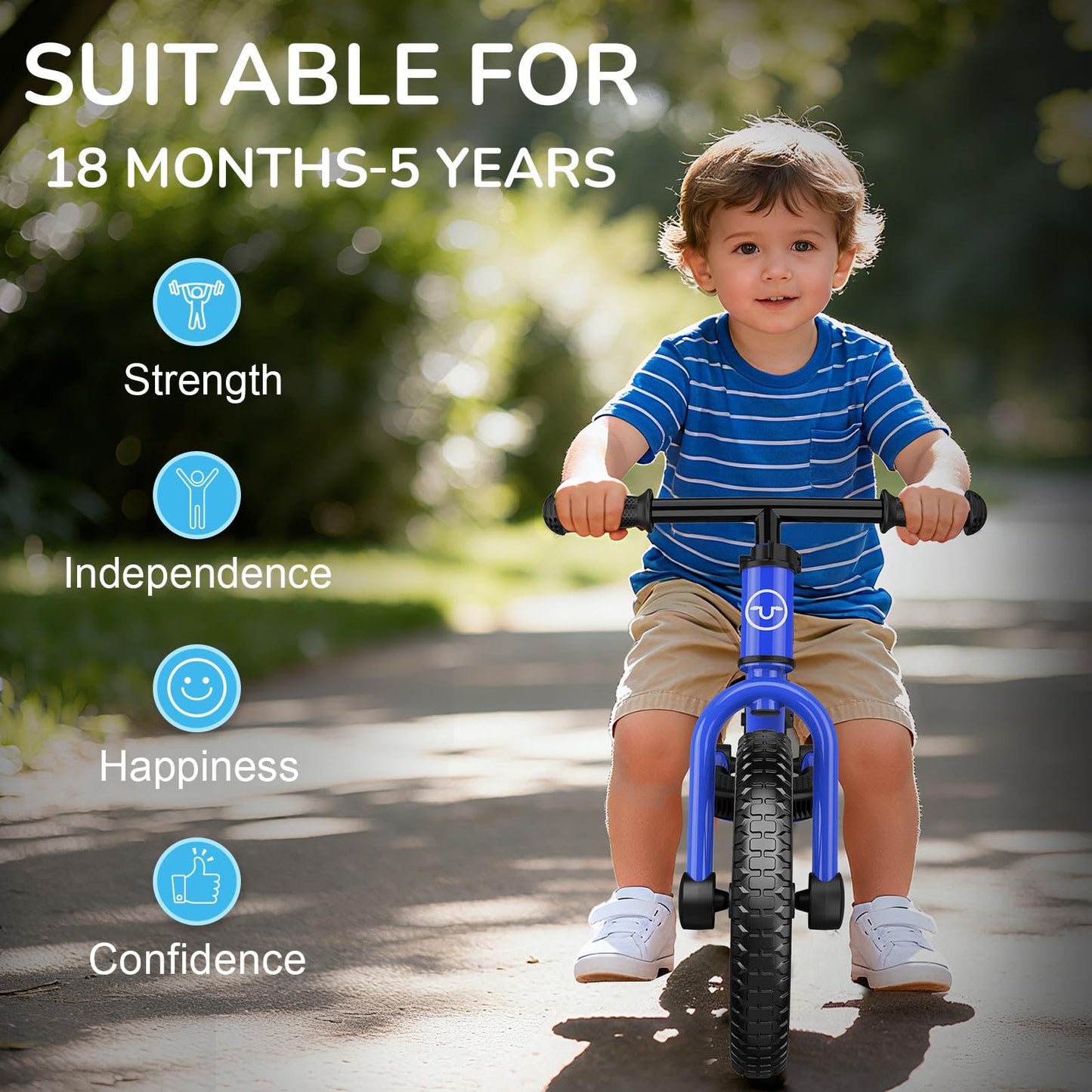 Umatoll Toddler Balance Bike 2 Year Old, Kids Bike Toy for 18 Months to 5 Years Old, Tool-Free Adjustment, Birthday Gifts for 2-3 Boys Girls, No Pedal (Blue)