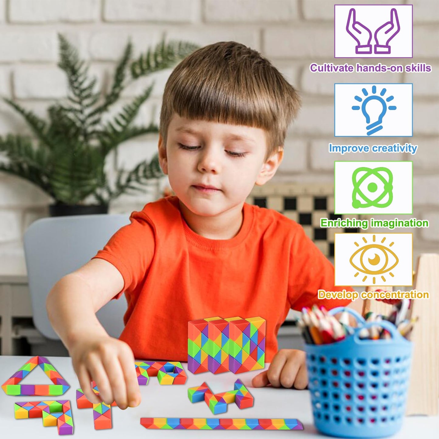 GOLDGE 24 Pack Mini Fidget Snake Cube Puzzle Toys - Party Favors & Goodie Bag Fillers for Kids & Teens - Rainbow Colors - Bulk Birthday & Back to School Gifts - Stocking Stuffers