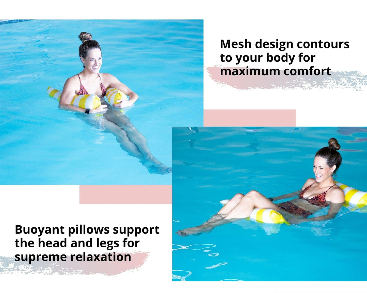 Inflatable Swimming Pool PVC Float Lounge, Yellow | Multi-Purpose Water Hammock, Mesh Lounge Chair, Drifter, Saddle | Portable Sunbathing Pool Accessories
