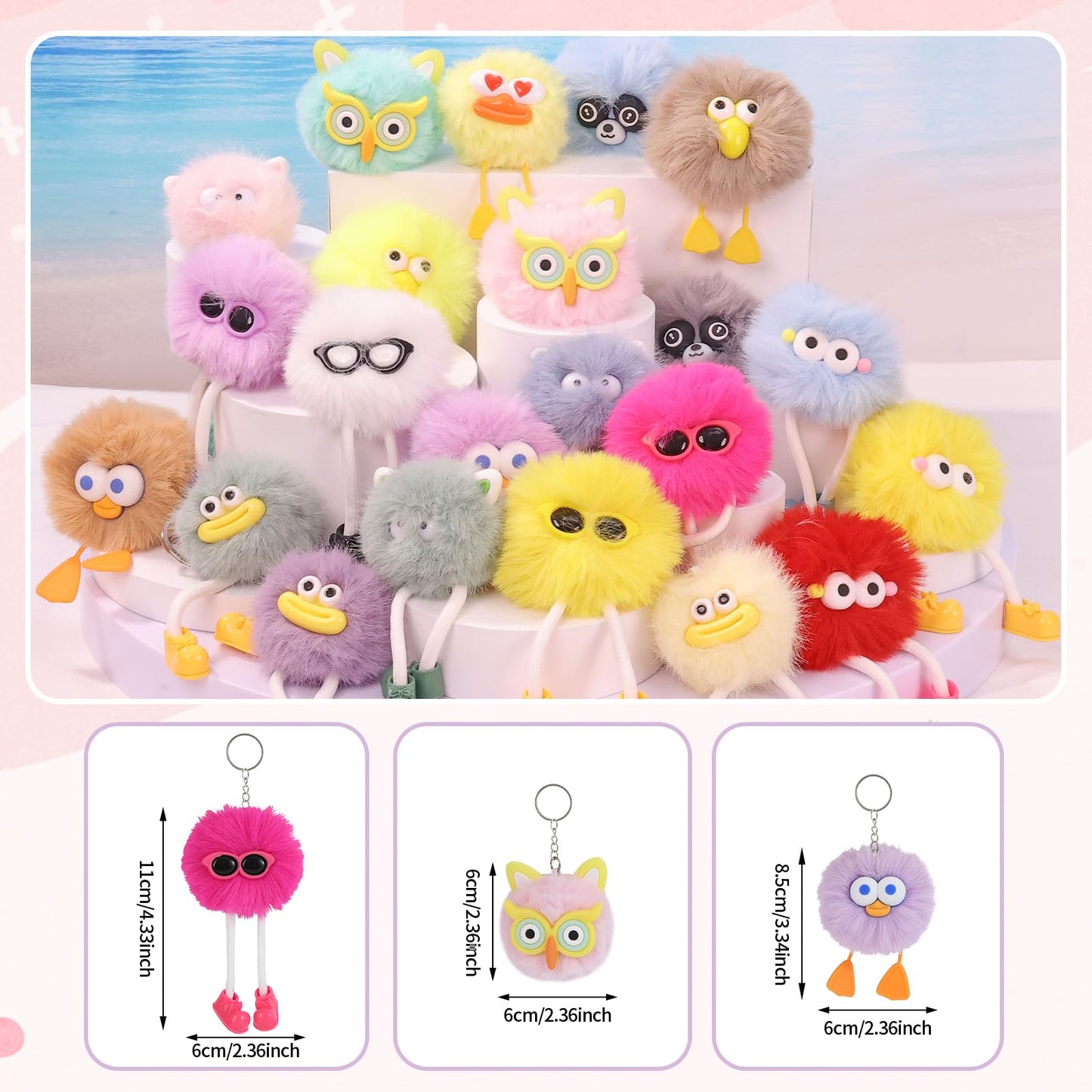 24 PCs Party Favors Keychains - Fuzzy Keychain Cute for Birthday Party Favors for Kids 8-12 Goodie Bags Stuffers for Kids End of Year Student Gifts from Teacher 5th Grade Graduation Gifts