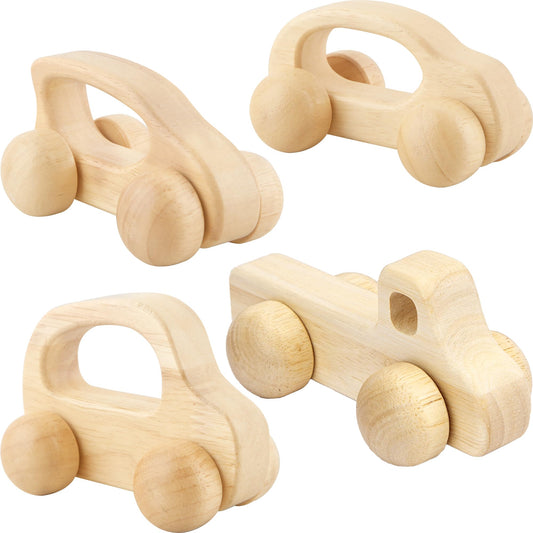 Fahacop 4 Pieces Wooden Toy Cars Mini Push Wood Truck Car Natural Wood Toys for Baby Toddler Birthday Party Gifts Nursery Decoration, 4 Styles