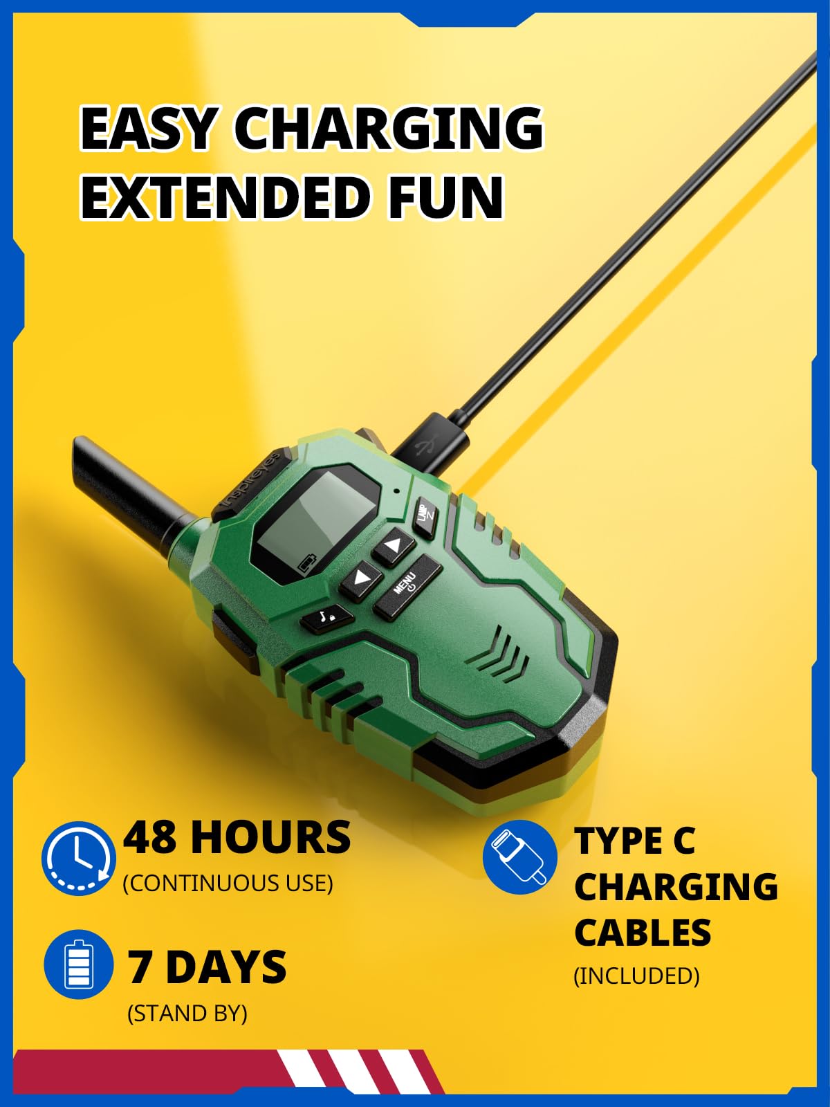 Inspireyes Walkie Talkies Toys for Kids Rechargeable, Long Range 2 Way Radio, Outdoor Camping Games Party Toys for 3 4 5 8-12 Year Old Boys Birthday Xmas Gift for Kids, 3 Pack