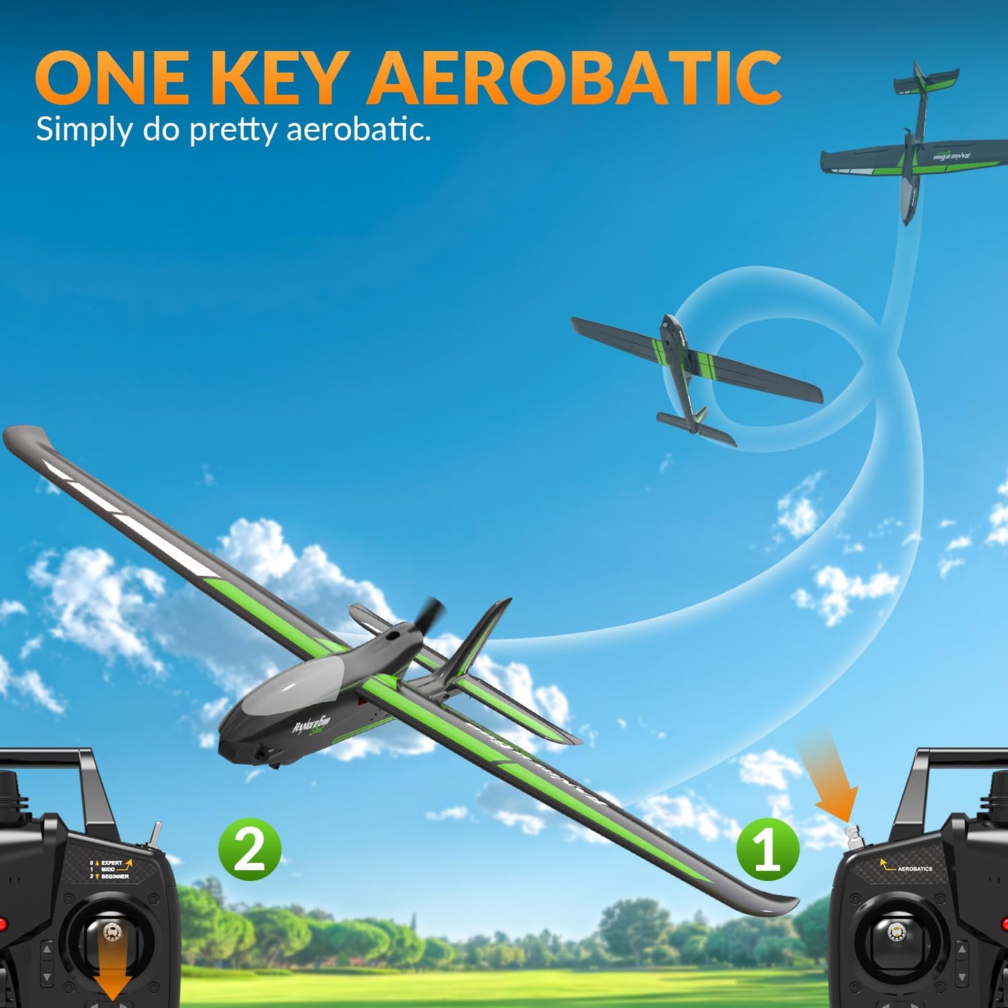 RCSHOBBY RC Plane Ranger600 Stunt 4 Channel Glider Remote Control Airplane Ready to Fly 2.4Ghz RC Airplane with Xpilot Stabilization System & One Key Aerobatic for Beginners,Adults