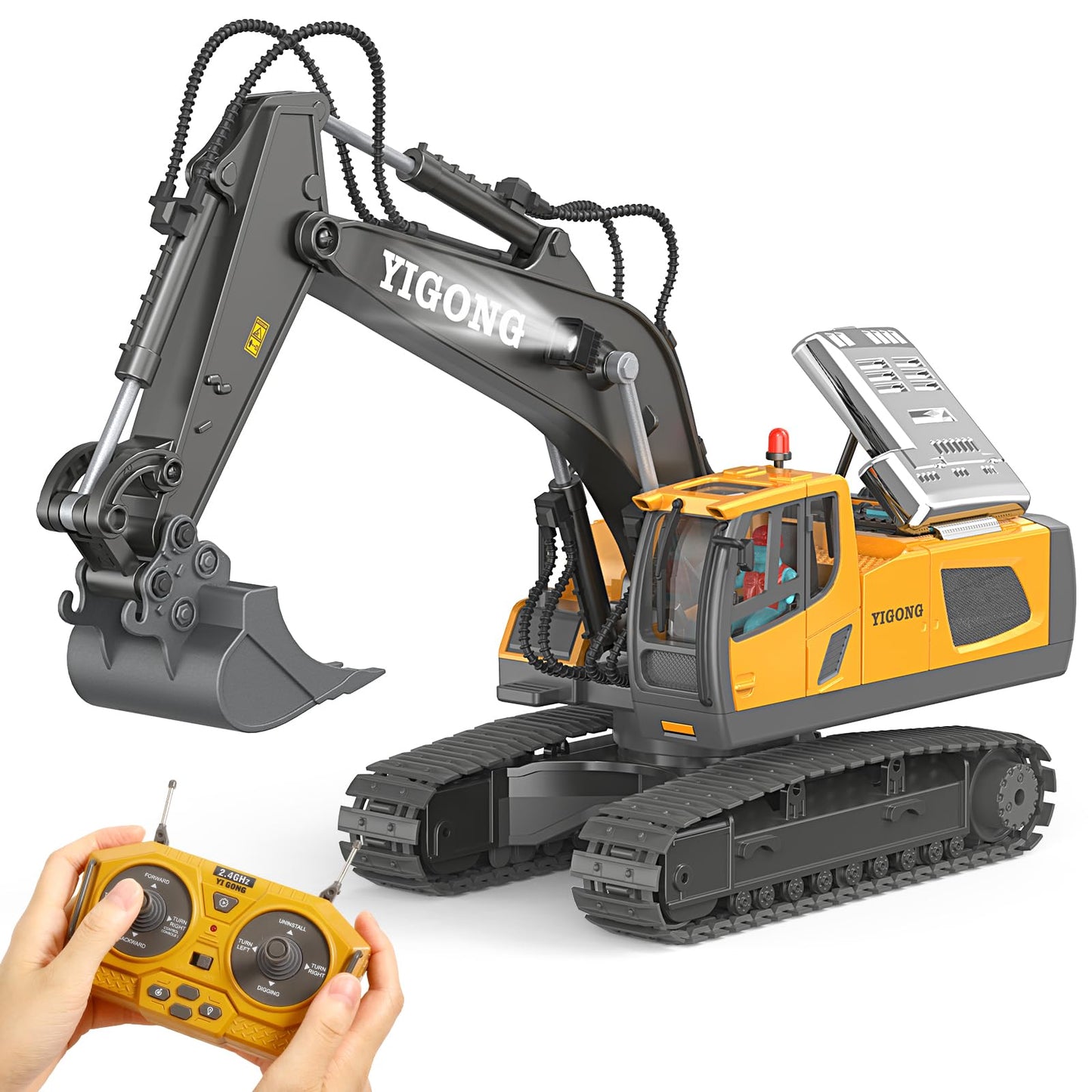 LUDILO Remote Control Excavator Toys for 6 7 8 Year Old Boys Gifts, 11CH 2400mAh 2.4GHz Cars RC Excavator Construction Toy Truck Digger Metal Shovel Sound Light, Kids Boys Toys Age 6-8 Birthday Gift