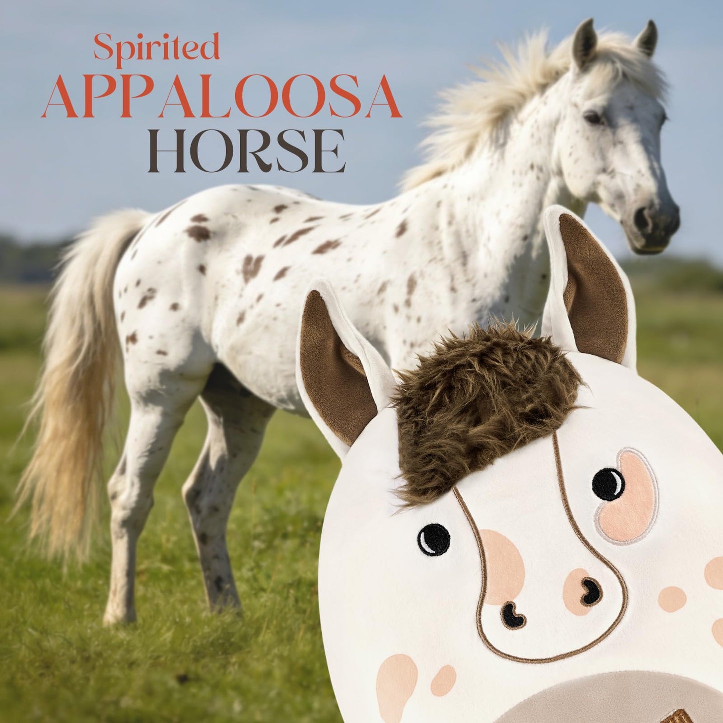 PEACH CAT Original Appaloosa Horse Stuffed Animal 12" Cute Horse Plush Soft Plushies Toys Gifts for Kids Adults White