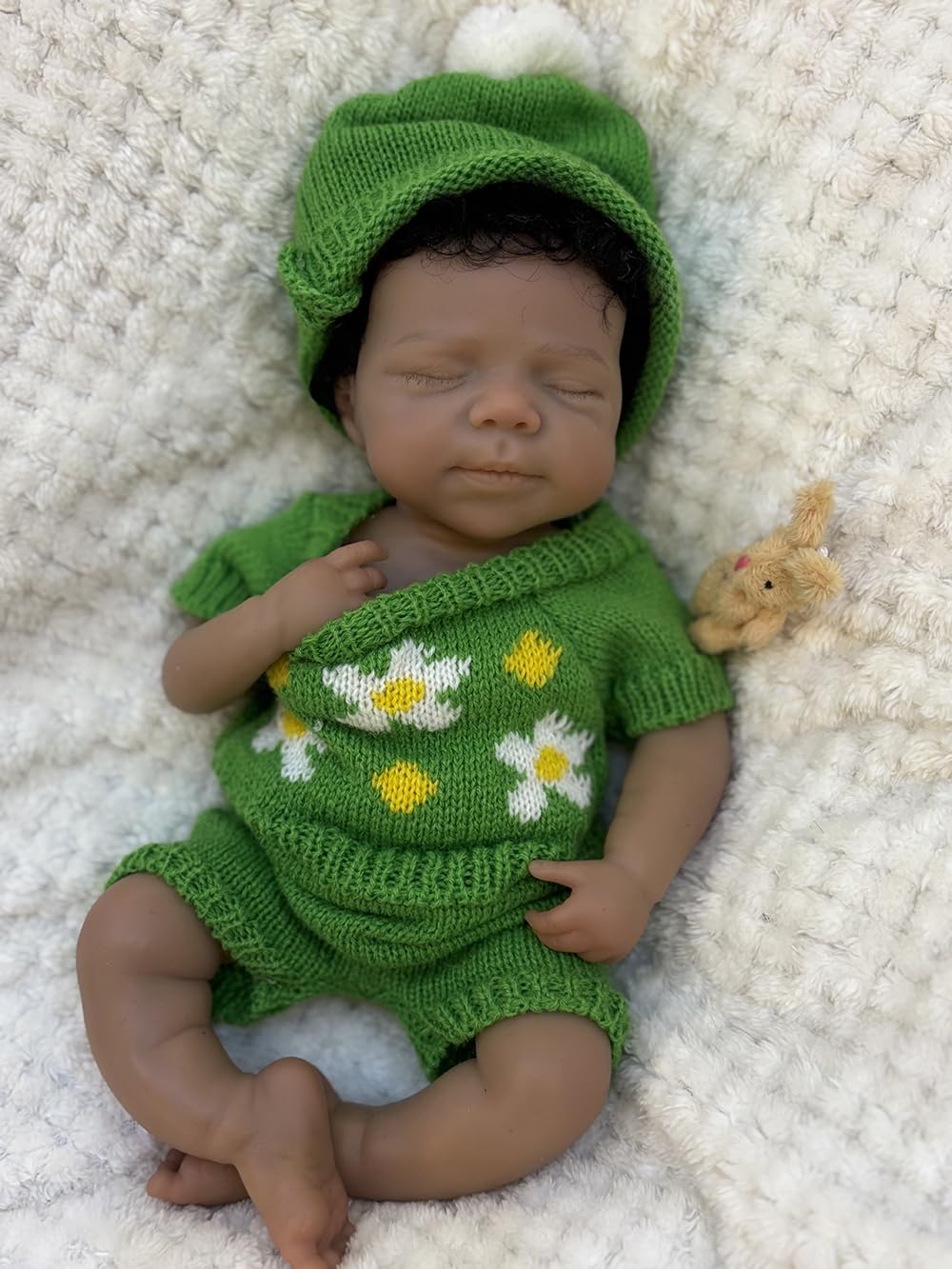 Abenduot 13inch Dark Skin Full Body Silicone Baby Dolls Realistic Silicone Newborn Anatomically Correct Girl Dolls with Hand Rooted Hair
