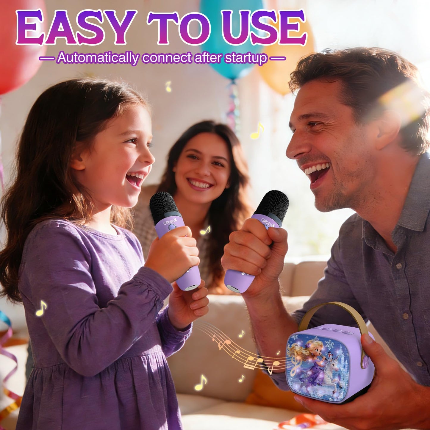 Mini Karaoke Machine for Kids:Girls Birthday Gifts Frozen Toys for Age 3 4 5 6 7 8 9 10 11 12+ Year Old Little Girl Teens Princess Party Gift Toddler Singing Toy,Bluetooth Speaker with 2 Wireless Mics