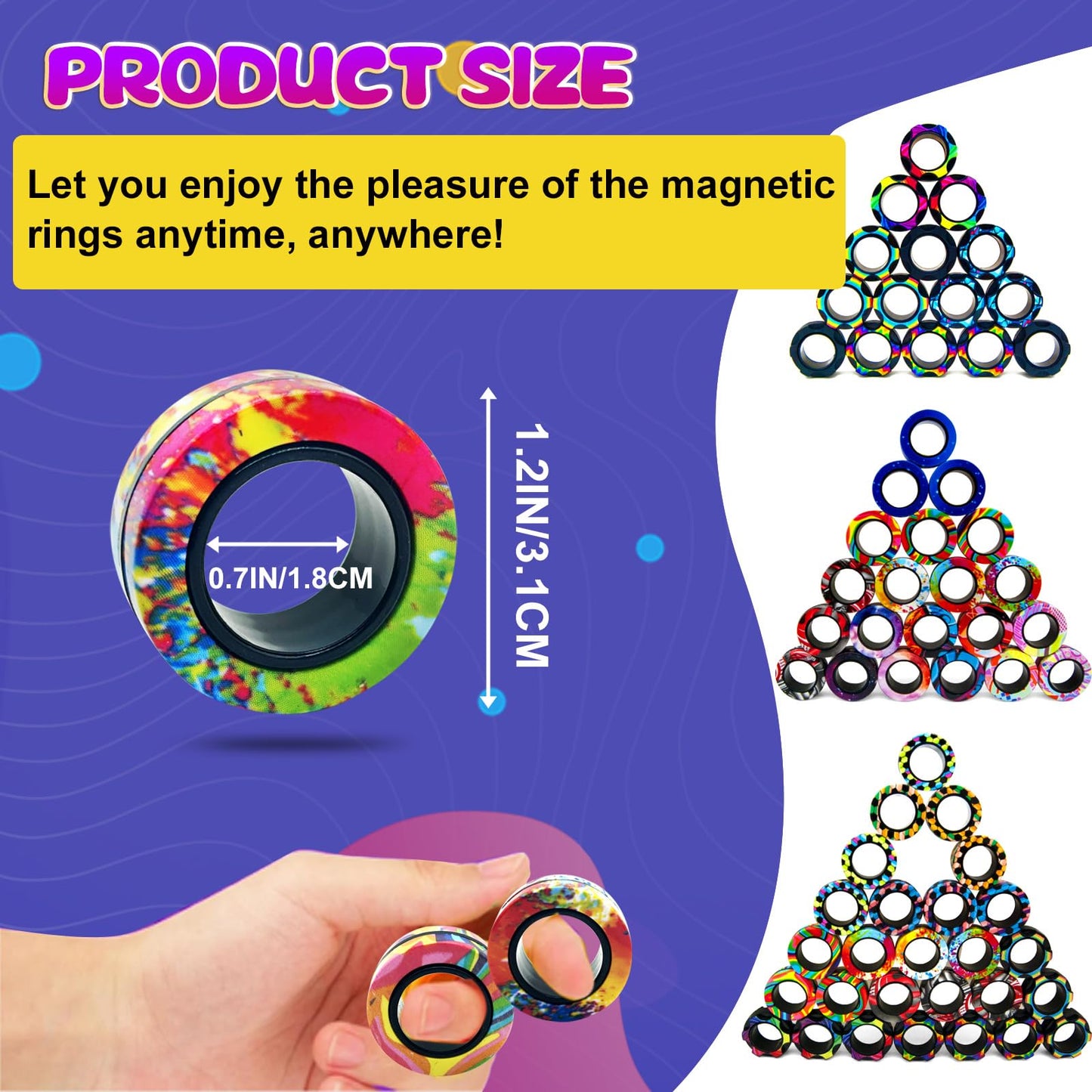 15 Pcs Magnetic Rings Fidget Toys Set Classroom Prizes for Kids Finger Magnet Rings ADHD Anxiety Fidget Spinner Rings for Relief Birthday Present for Adults Teens Kids