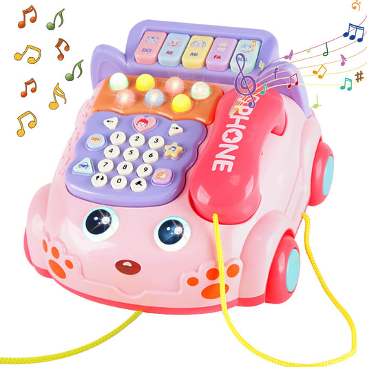 Baby Phone Toy,Baby Toy Phone Cartoon Baby Piano Music Light Toy Children Pretend Phone, Kids Cell Phone Girl with Light Parent-Child Interactive Toy Gift Game Boy Girl Early Education Gift Pink 18M+