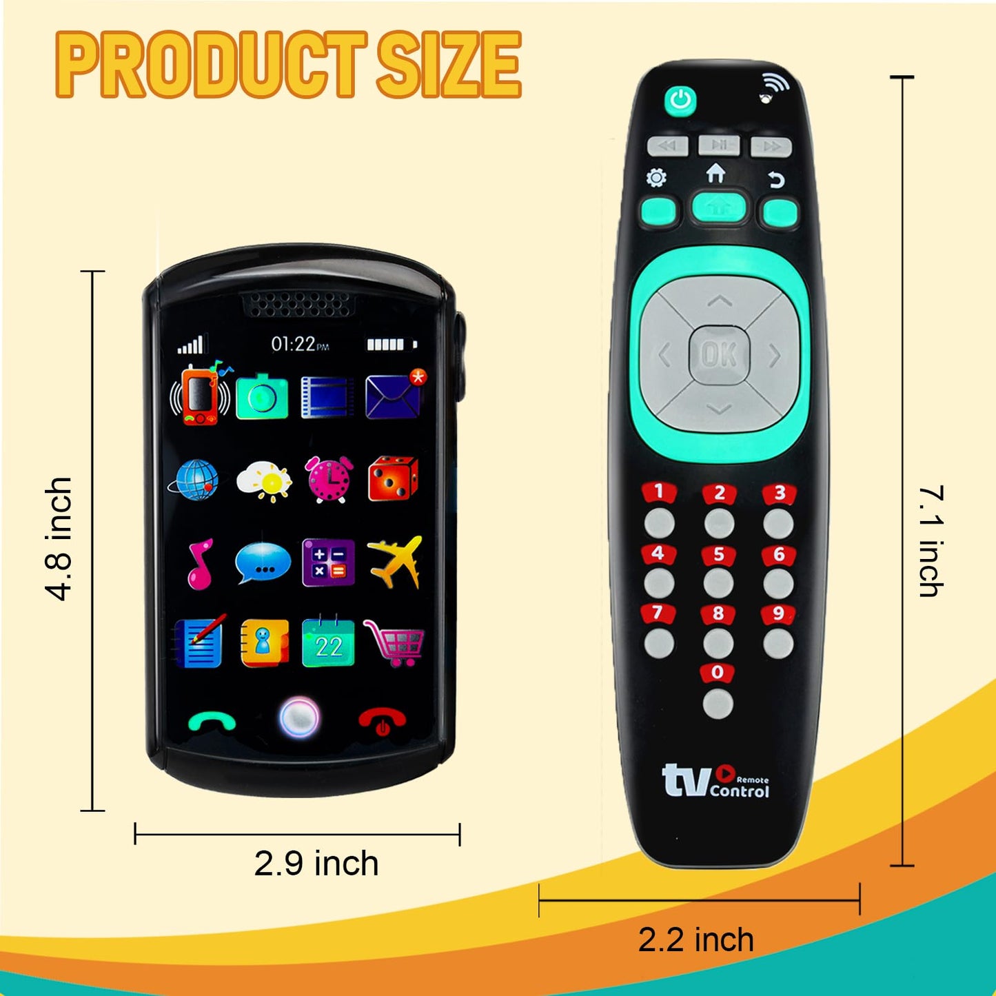 Pretend Play Playset for Toddlers Babies, Musical Toys with Light and Sound for Boys and Girls, TV Remote Control and Smart Phone Toys and Car Remote and Playing Key with Cards Toy Set