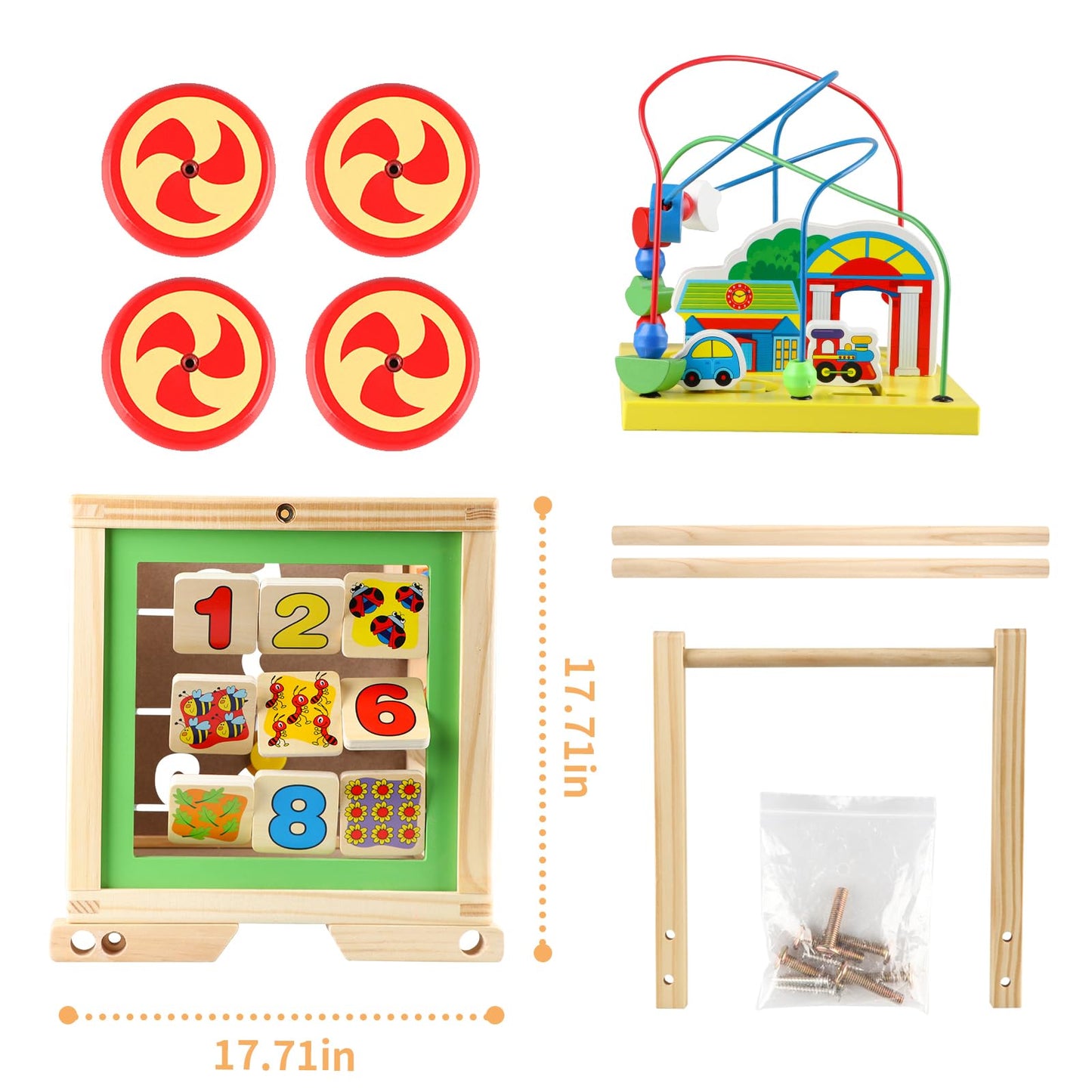 Wooden Activity Cube 6 in 1 Montessori Educational Learning Sensory Toys for 1 Year Old 12-18 Months Boys Girls First Birthday Gifts for Baby Toddler Toys Age 1-2 Bead Maze Shape Sorter Abacus