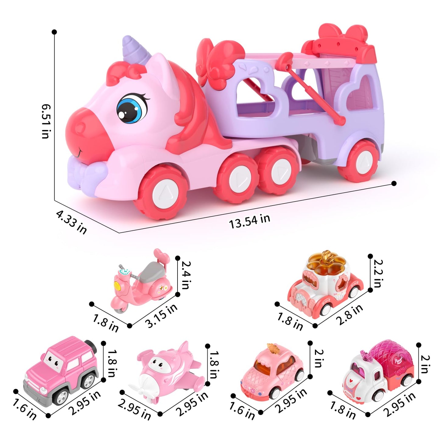 usrela Toys for 2 3 Year Old Girl Truck, 7-in-1 Girl Carrier Truck Car with Light & Sound, Toddler Girl Car Toys Age 2-4, Cars for 2+ 3+ Year Old Girls Birthday