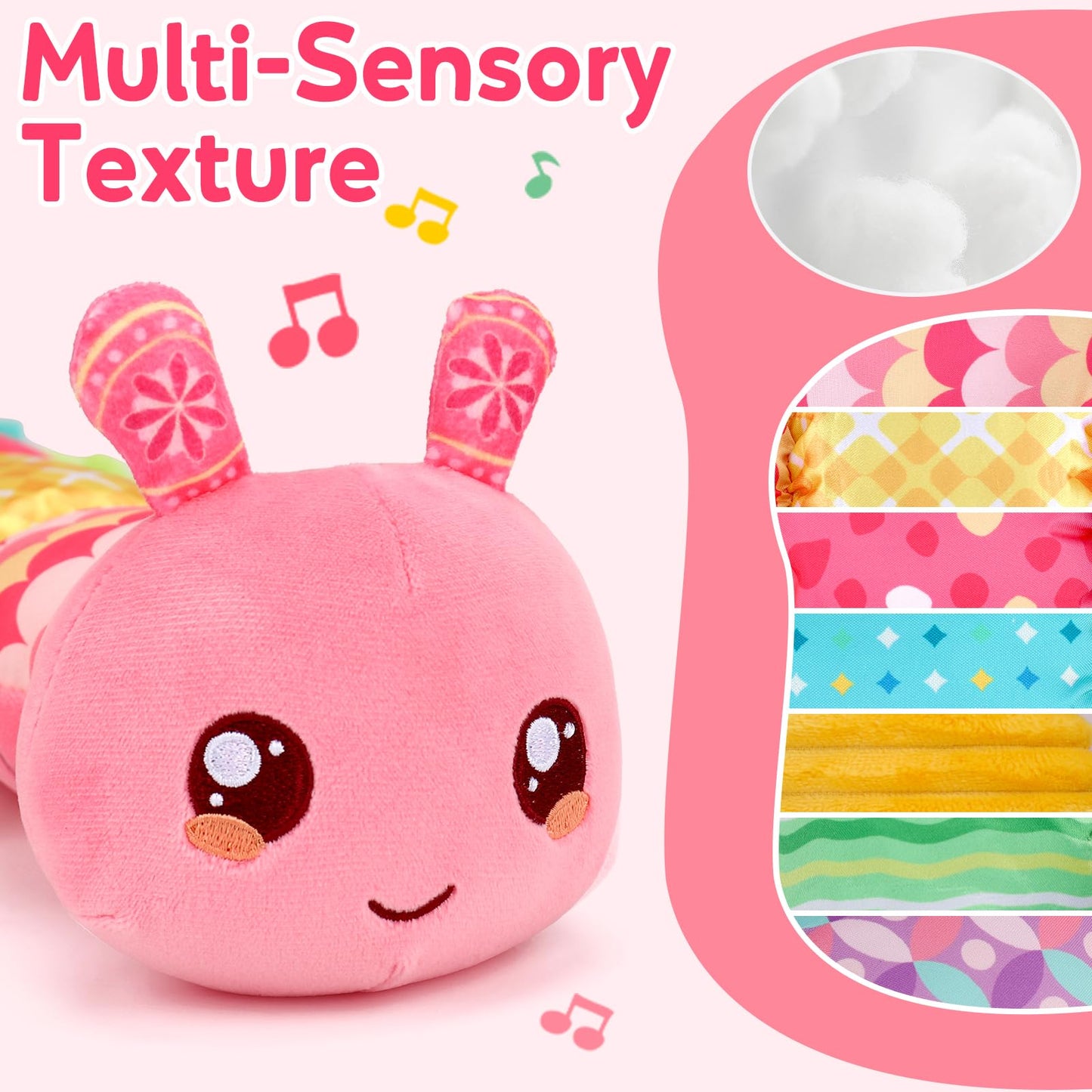 Thremhoo Baby Girls Toys 0-6 Month Music Animal Stuffed Caterpillar Toy & Soft Beehive with 5 Stuffed Animals, Rattle, Crinkle, Mirror, Montessori Sensory Toys