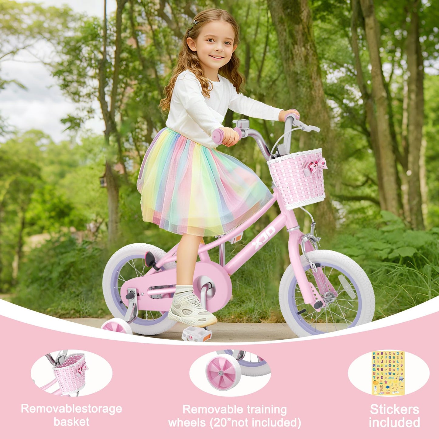 XJD Girls Bike for 2-12 Years Old Kids 12 14 16 20 Inch Toddler Bike, Kids Bike with Training Wheels,Adjustable Seat and Handlebar (12 Inch with Training Wheels, Pink)
