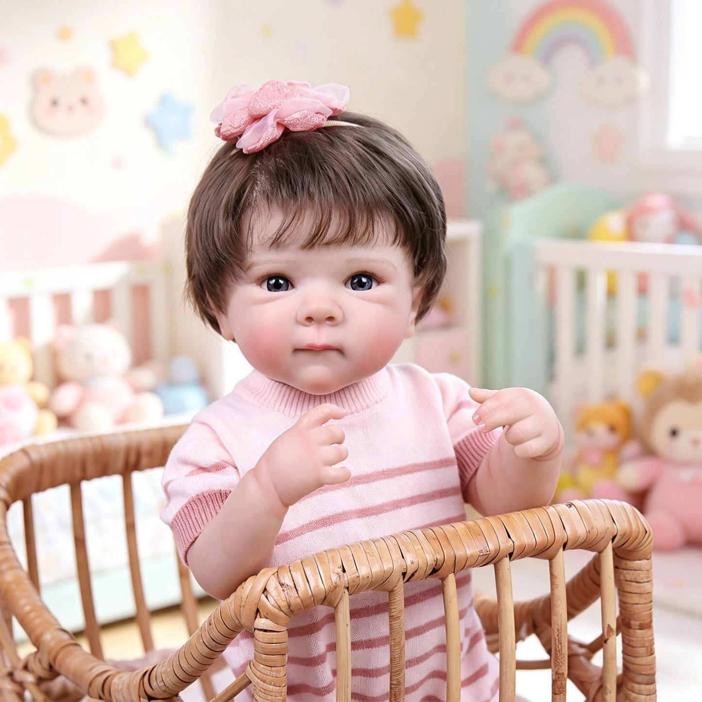 Tookyhill Baby Doll, 18 Inch Realistic Reborn Baby Doll, Weighted Soft Vinyl Body, Poseable Lifelike Newborn Doll with Outfit & Plush Bear Accessory, Gift Set for Kids Age 3+ , Pretend Play (Brown)