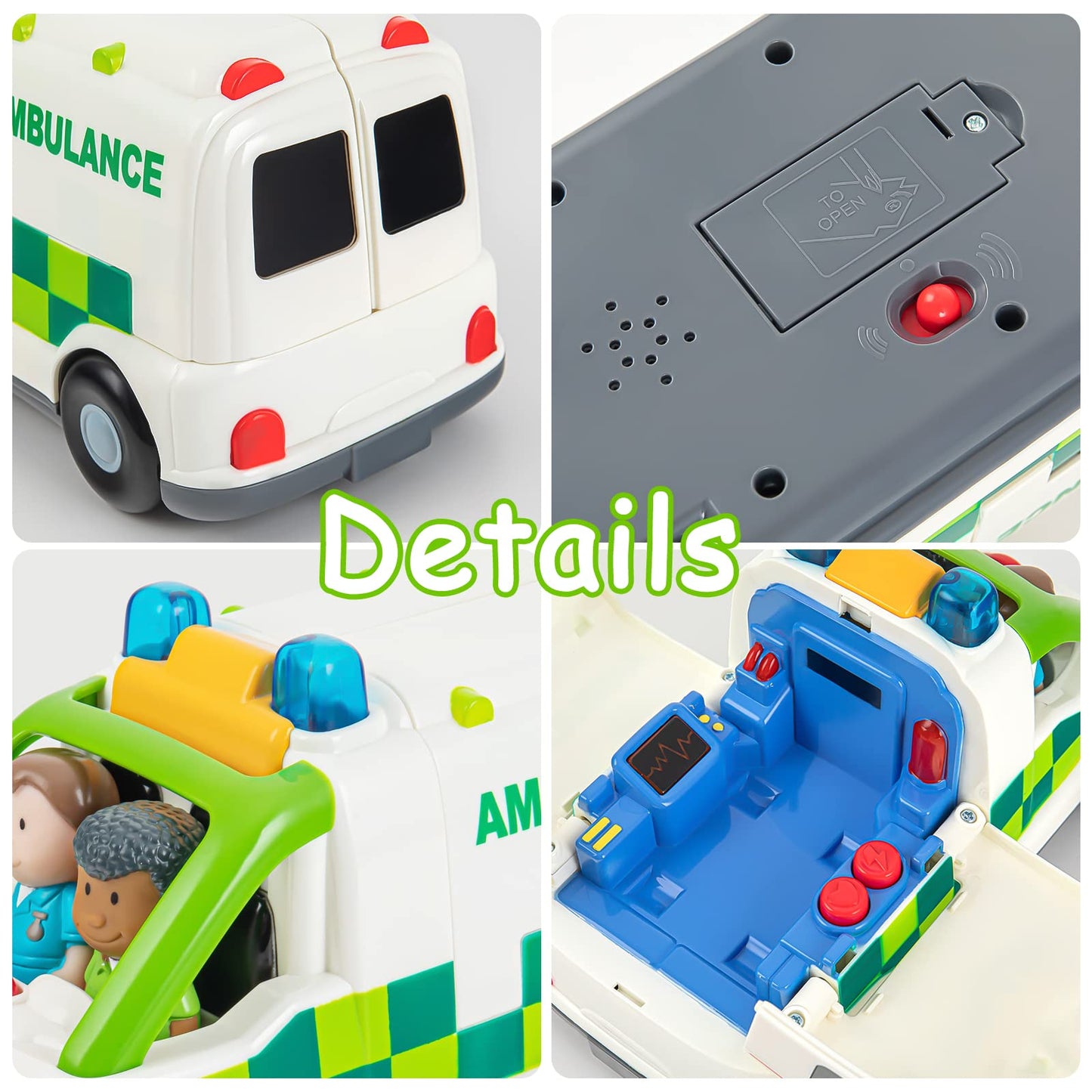 Auspint Ambulance Toy Powered Vehicle with Lights and Sounds, Rescue Role Play Set, Ambulance Set, Play and Learn Toddler Toys for 1 2 3 Year Old Boys Children Toy Truck Party Birthday Gift