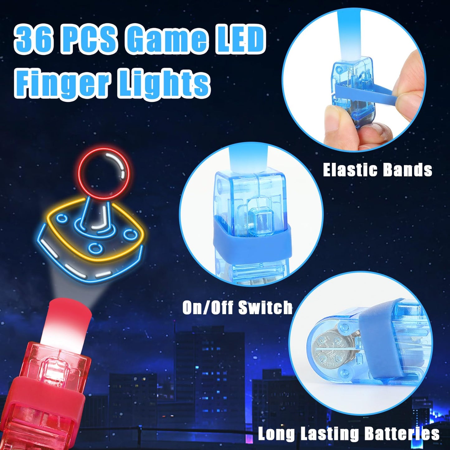 36Pcs Video Game Party Favors Game LED Finger Lights Glow in the Dark Light Up Finger Lights Toys Bulk for Games Birthday Decorations Supplies Kids' Goodie Bags Back to School Party Classroom Prizes