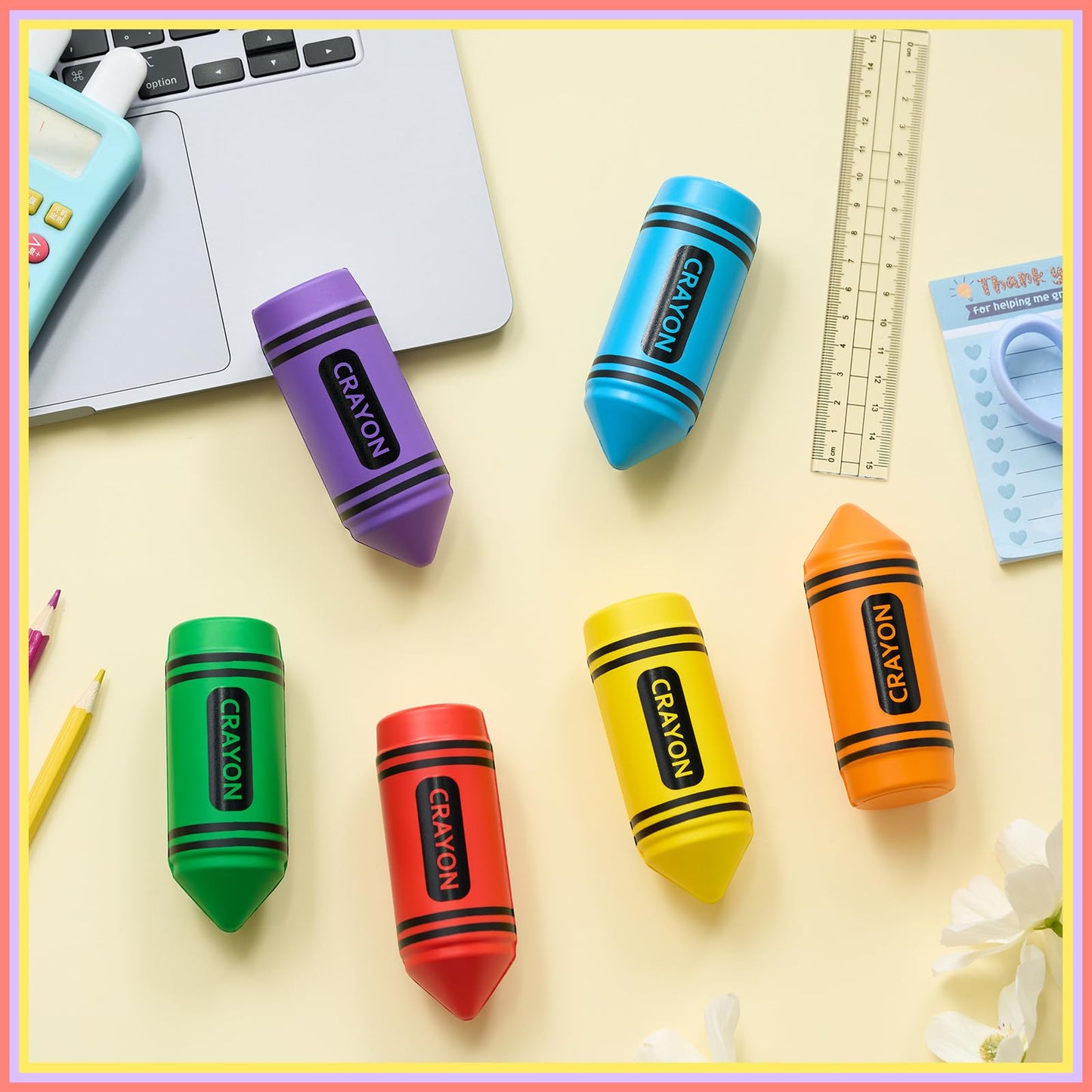Wiwiqing 12 Pcs 3.94 Inches Crayon Stress Balls Toys Teacher Gift Kids Adult Classroom School Student Reward Graduation Party Favors Prizes Motivational Foam Stress Relief Slow Rising Hand Squeeze