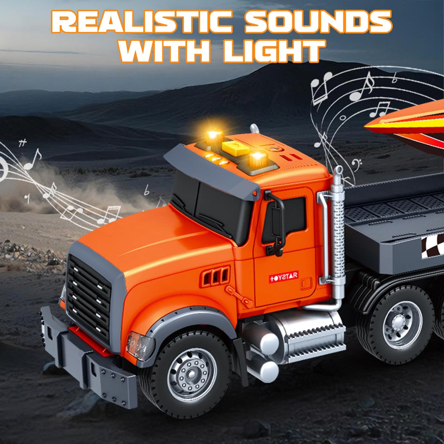 Kids Toys for 3 4 5 6 Years,21" Semi Transport Truck Toy with Speedboat Vehicle Cars, Friction Powered Extra Large Truck Vehicle with Lights & Sounds for Boys Girls Toddlers Christmas Birthday Gifts