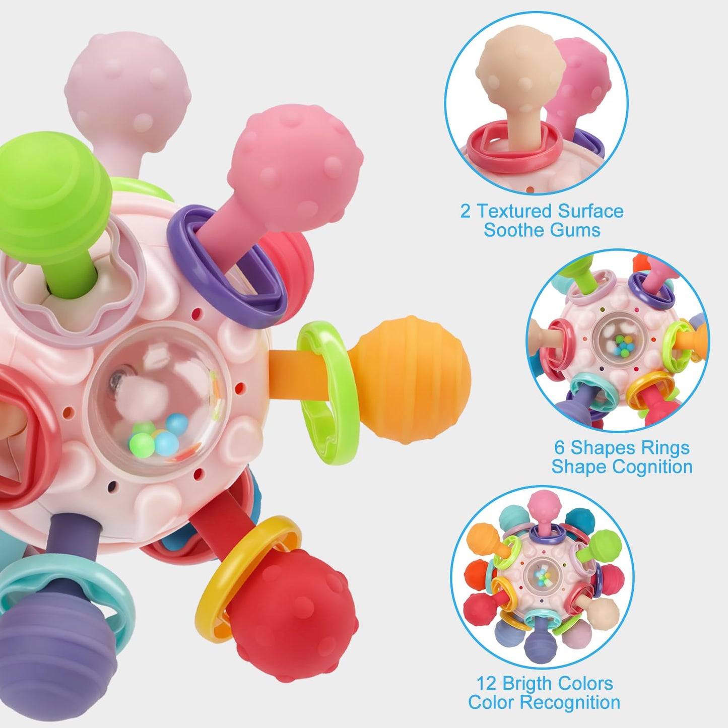 TOHIBEE Baby Montessori Sensory Teething Toy + Baby Teething Ring for 0-6 6-12 Months