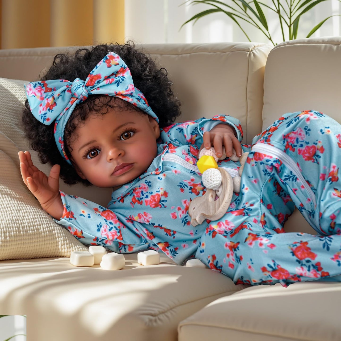 BABESIDE Lifelike Reborn Black Girl- 18-Inch Realistic Newborn Real Life Baby Dolls with Clothes and Toy Gift for Kids Age 3+