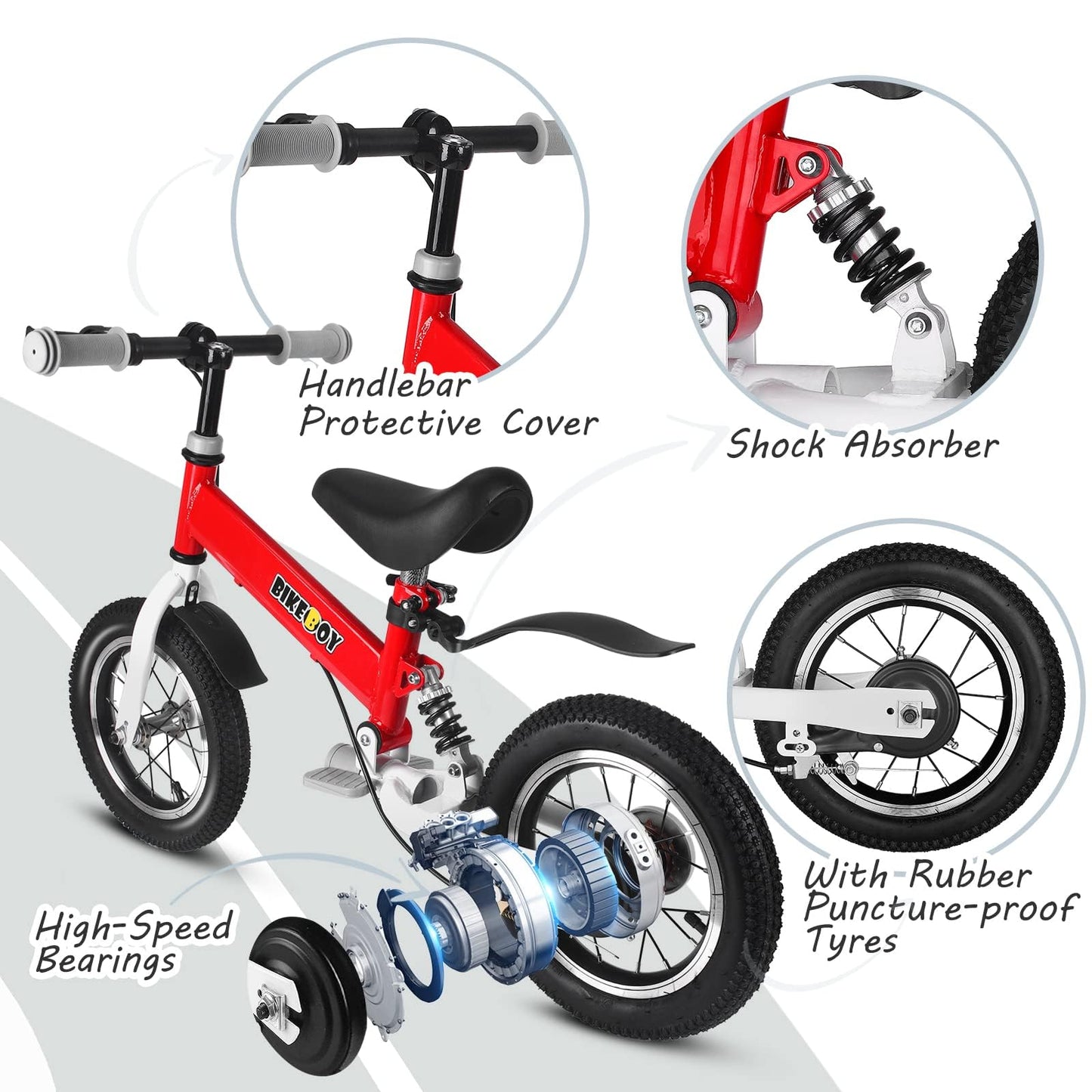 Balance Bike 3 in 1,The Dual Use of a Kids Balance Bike and Kids Bike,12 14 Inches for 2-6 Years Old,with Shock Absorbers, Fenders, Pedals, Auxiliary Wheels