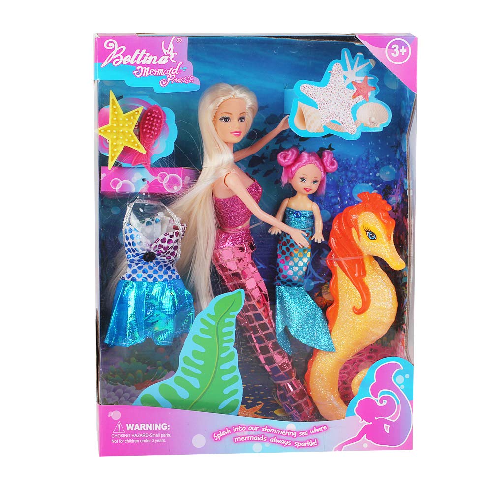 BETTINA Princess Doll with Seahorse Play Gift Set | Magic Color Changing Mermaid Doll, Princess Mermaid Toy with Seahorse & Dolls Accessories