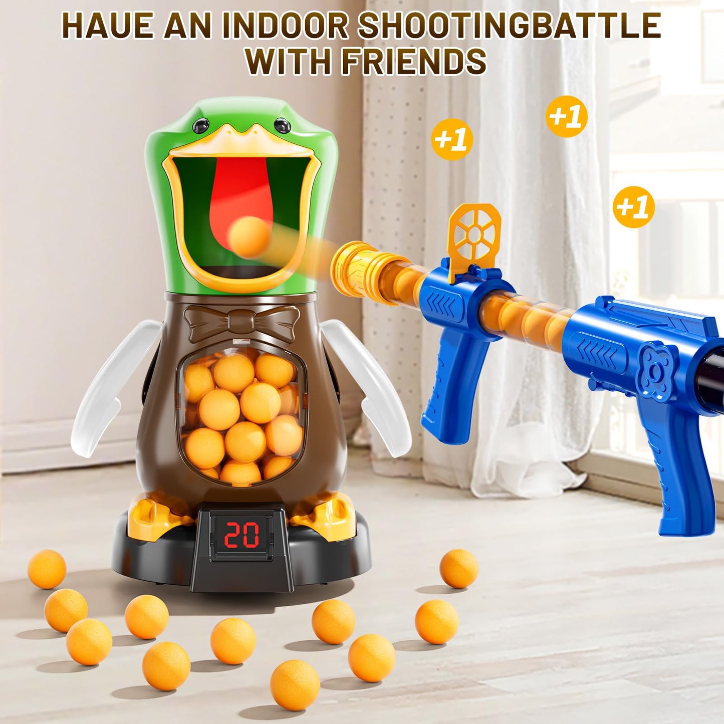 NIPLOOOW Duck Shooting Toys for Kids 3-5, Movable Target Shooting Games w/Air Pump Launcher, LCD Score Record, Sound, 24 Foam Balls, Birthday Gift for Boys Girls Ages 3 4 5 6 7 8 Years Old