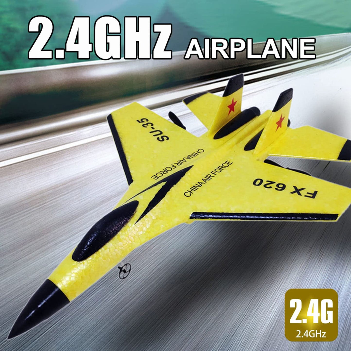 GoolRC FX620 RC Airplane, 2.4GHz Remote Control Airplane, 2 Channel RC Plane, SU-35 RC Glider EPP Aircraft Model with 3-Axis Gyro, Outdoor Flight Toys for Teens and Adults with 2 Battery (Yellow)