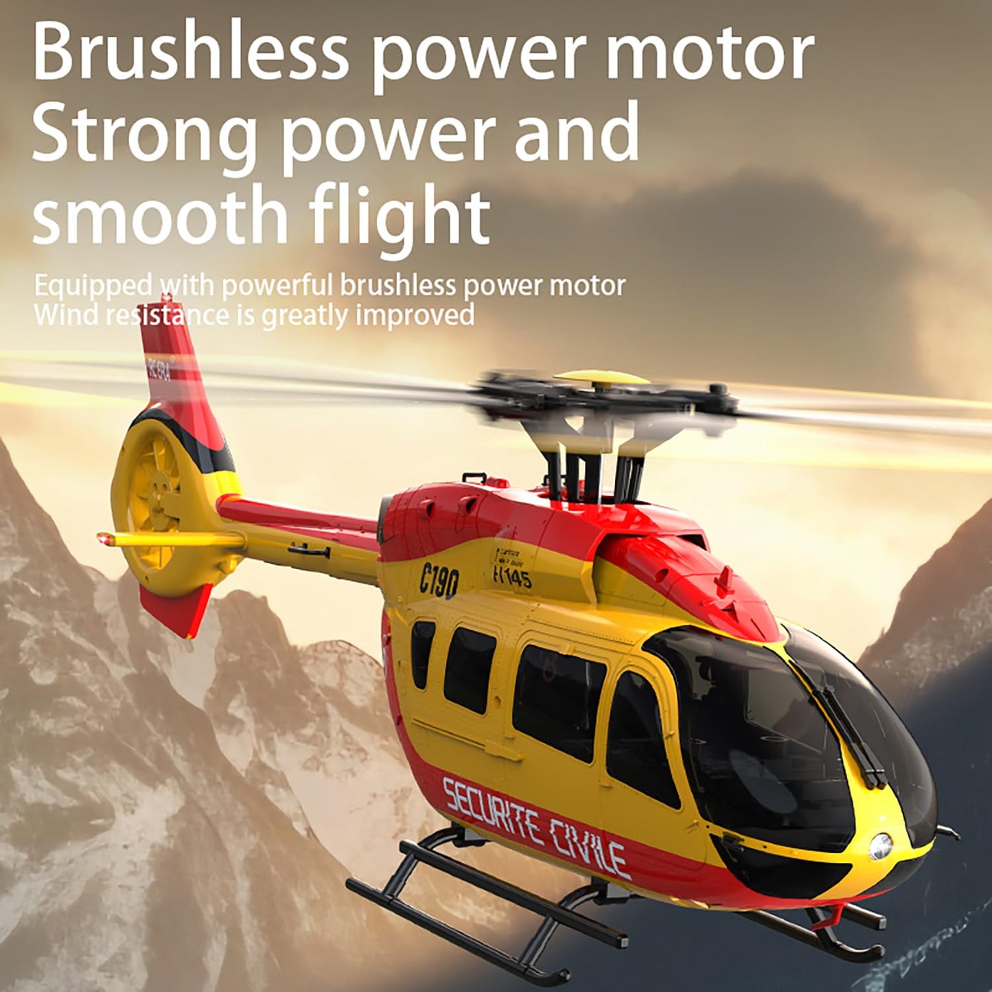 Ssccgym C190 H145 6CH Remote Control Helicopter Aircraft for Adults Beginners RC Heli Single Rotor No Ailerons Maintain Altitude Hover/Optical Flow Positioning RTF 335MM (Yellow 2-Battery)