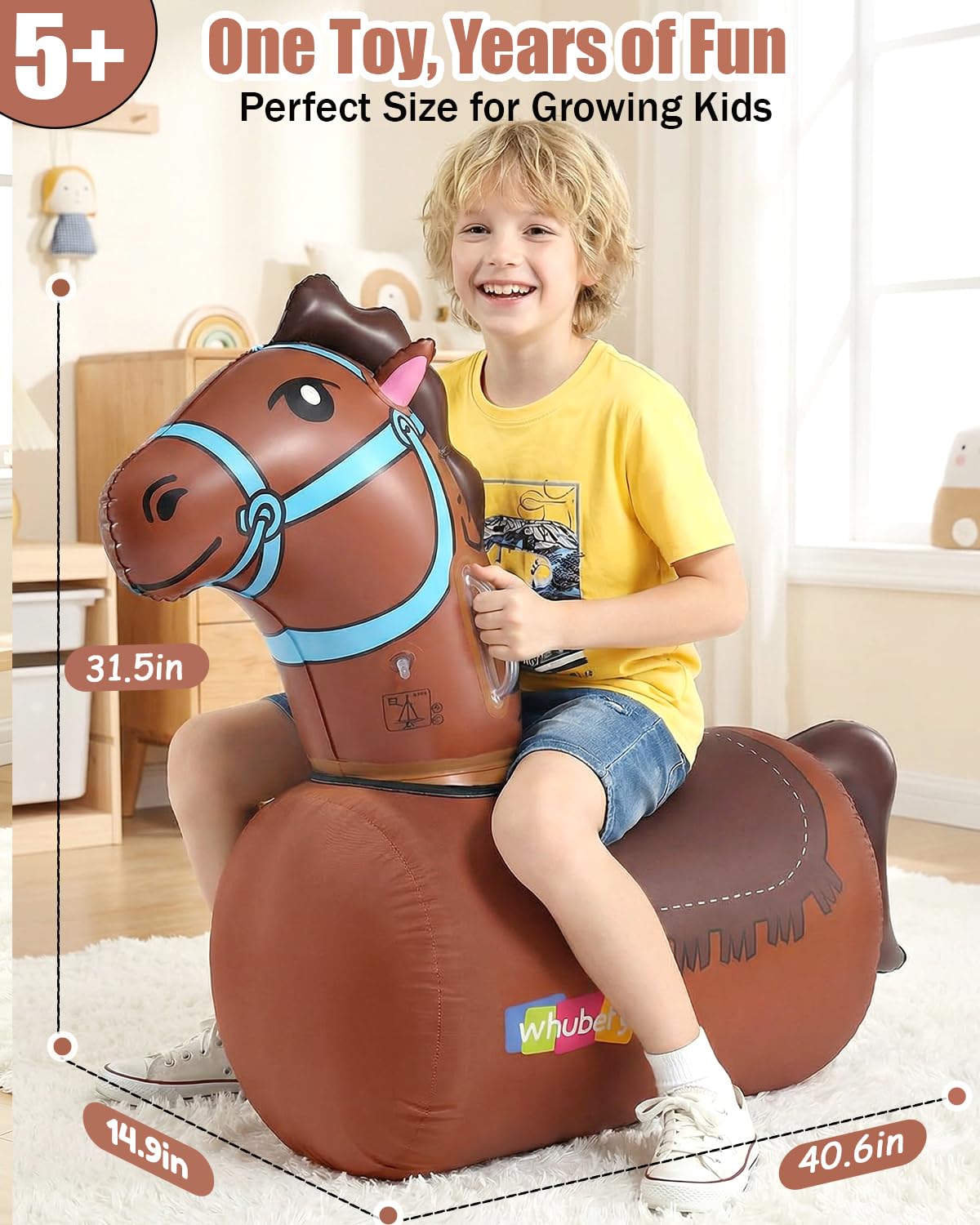 Whubefy Giant Infatable Bouncy Horse Toys, 2 PCS Thick PVC Ride On Bouncer Animal Hopper Jumping Toys with Pump for Indoor Outdoor Play, Puncture-Resistant Bouncer for Kids Teens Ages 5+, 220 lbs