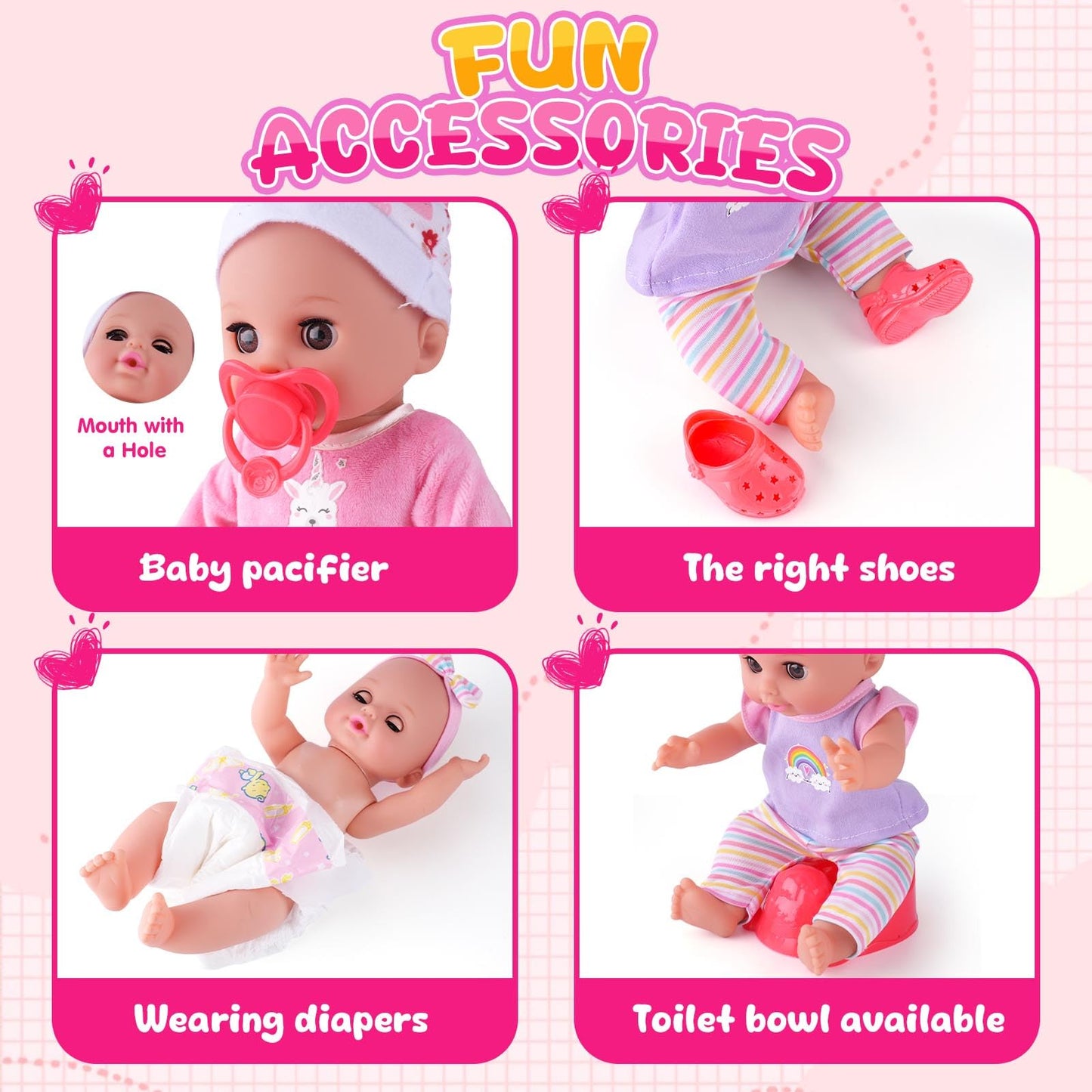 AuntyFey Baby Doll with Accessories Set, Baby Dolls Set for Toddler Girls 3-5 6-12, Baby Doll Playset, Baby Dolls for 5 Year Old Girls, Baby Doll Toys Pretend Play Toy(Backpack)