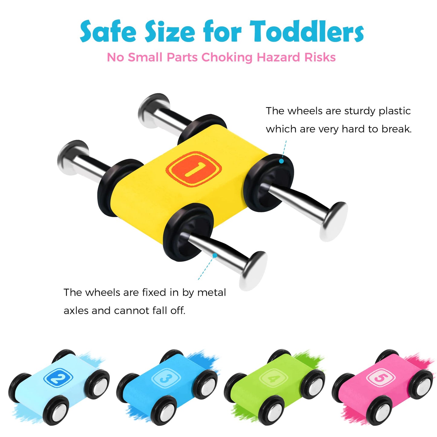 Belleur Montessori Toy for 1-3 Years Old Boys and Girls, Kid Race Track Car for Toddlers with 5 Mini Cars & 5 Ramps, Wooden Montessori Car Ramp Toy Set for Babies' Birthday Gifts, Visit Gifts
