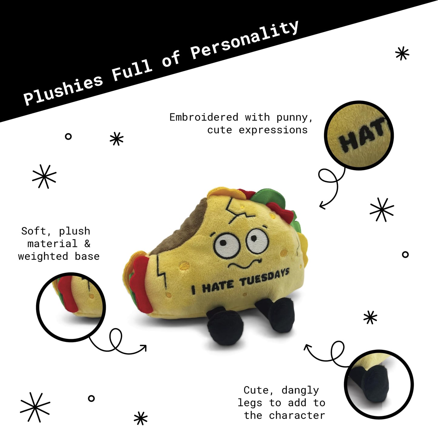 Punchkins Taco Plushie - I Hate Tuesdays Funny Plush, Gift for Taco Lovers, Cute Plush Toy for Gifting