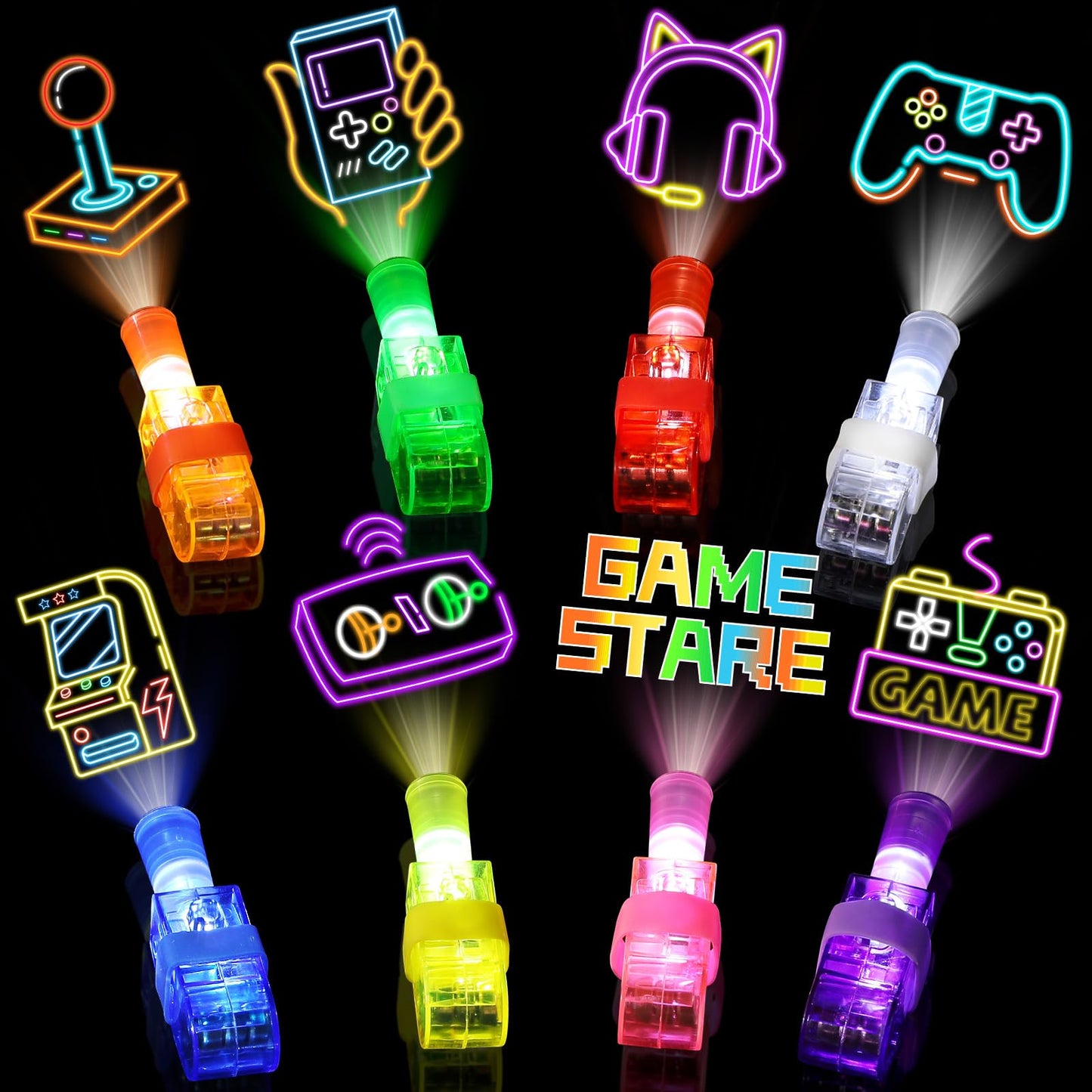 Mikulala 24 Pcs Video Gamer Party Favors LED Finger Lights, Glow in the Dark Neon Party Gifts for Boys Girls, Birthday Goodie Bags Stuffers, Classroom Treasure Box Prizes