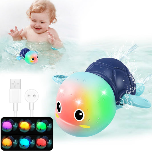 Electric Swimming Turtle Bath Toys - Automatic Swimming with Colorful LED Lights, Rechargeable Light Up Water Pool Floating Toys for Toddlers Kids Ages 1-3 4-8 Year Old Boy Girl