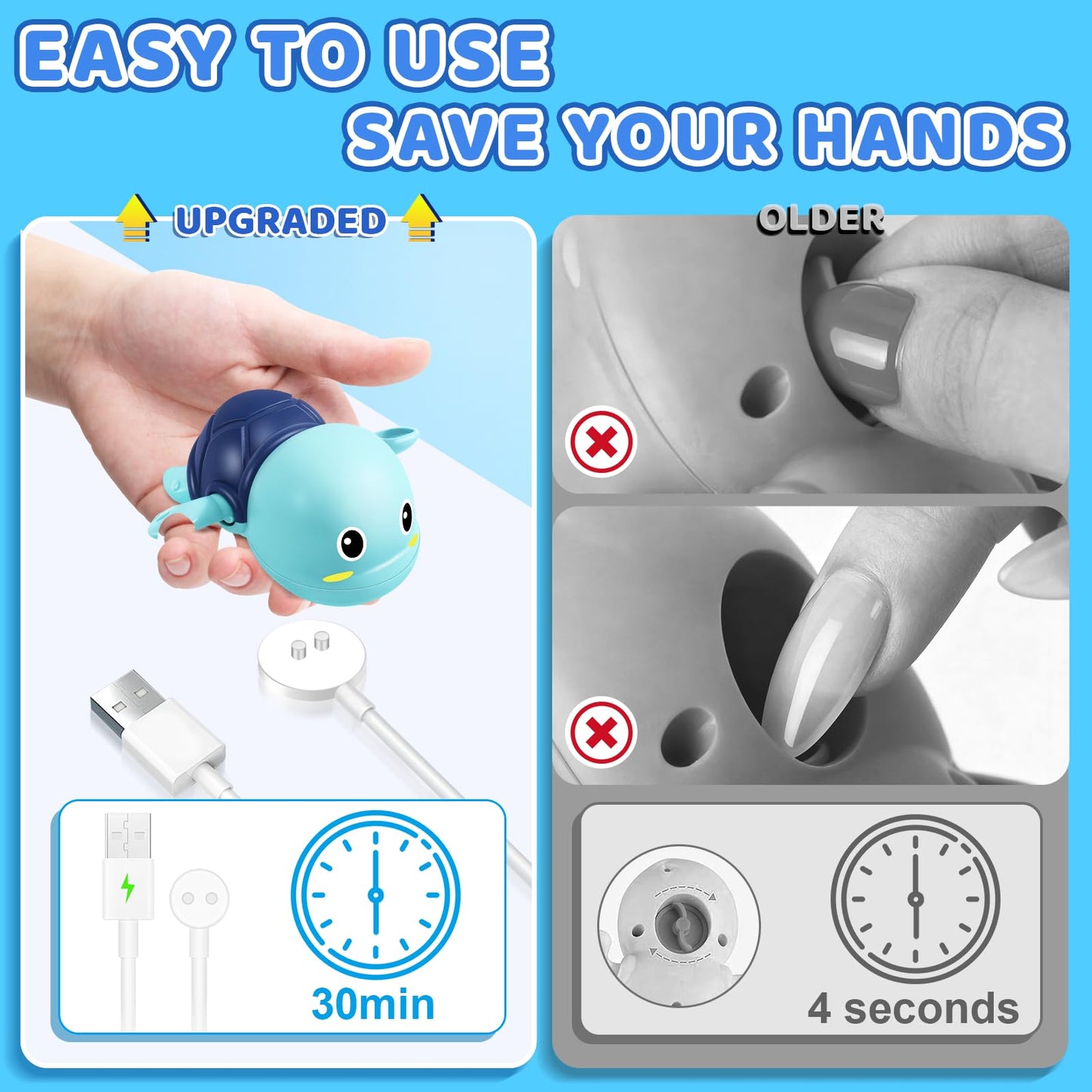 Electric Swimming Turtle Bath Toys - Automatic Swimming with Colorful LED Lights, Rechargeable Light Up Water Pool Floating Toys for Toddlers Kids Ages 1-3 4-8 Year Old Boy Girl