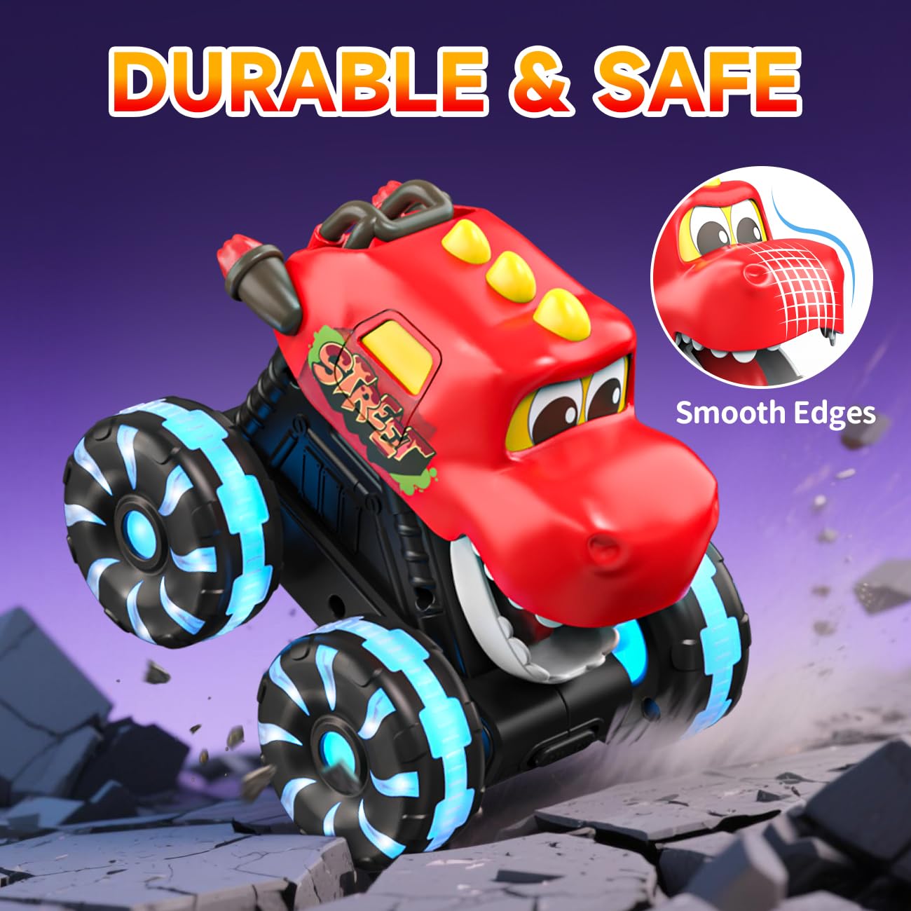 Dinosaur Monster Trucks for Toddlers 2-4: Toy Cars 3 Pack for Toddler Age 1-3,Light-Up Truck,Moving Mouth, Car Toys for 1 Year Old Boy,Dinosaurs Toy Kids 3-5,5-7,Boys Girls Gifts (Yellow-Green-Red)