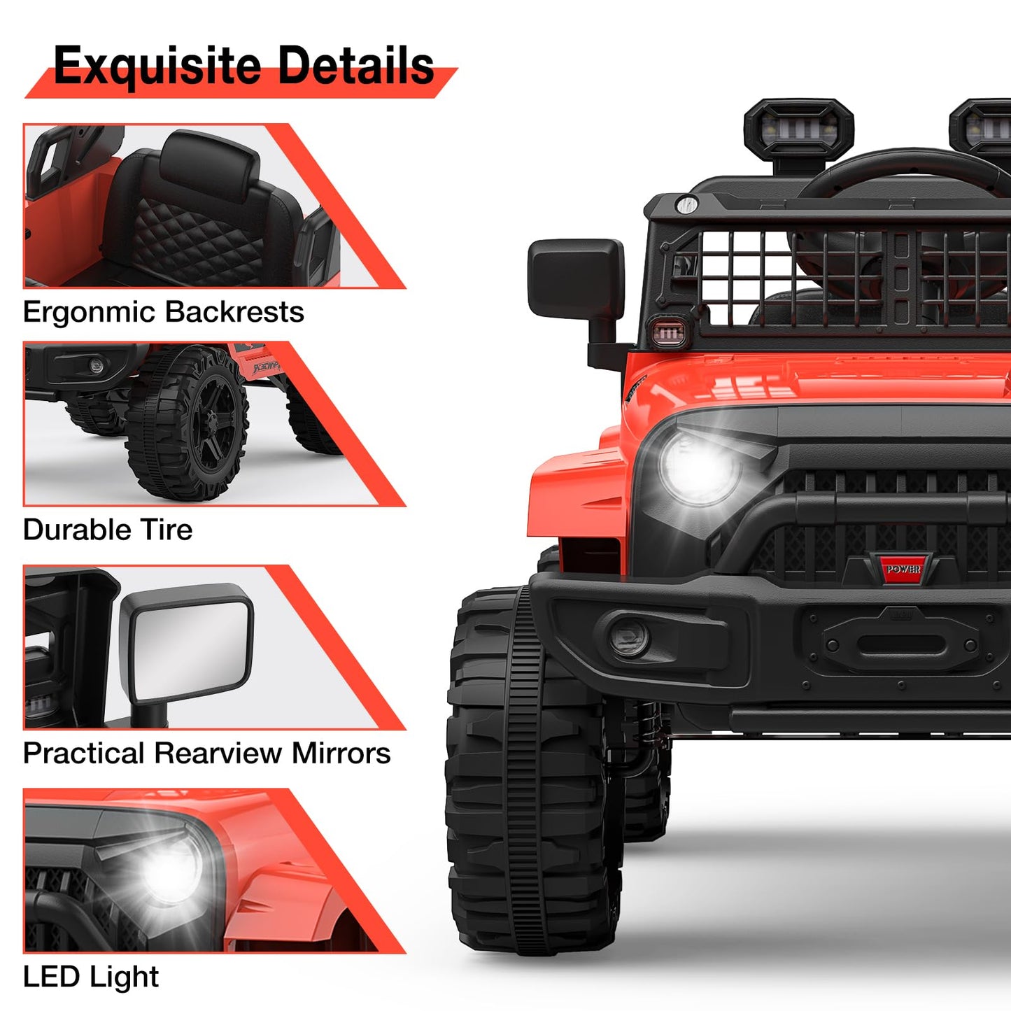 GarveeLife 12V Kids Electric Ride On Truck Car w/Parent Remote Control, Spring Suspension, LED Lights & AUX Port | Outdoor Ride Toy for Boys Girls