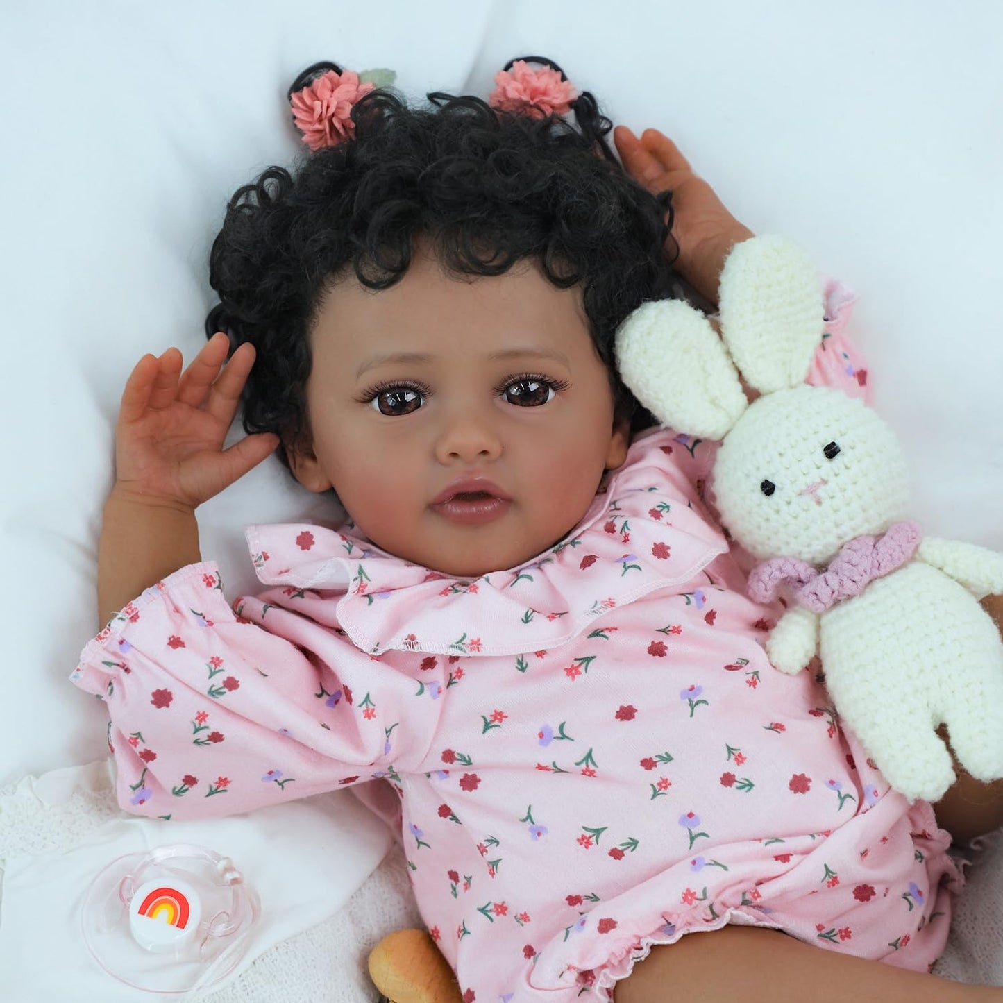 SCOM Black Reborn Baby Doll - 18 Inch Realistic African American Girl, Looking Real Lifelike Baby with Soft Cloth, Newborn Weighted Brown Hispanic Doll with Full Vinyl Body for 3 4 5 6 + Year Old Gift